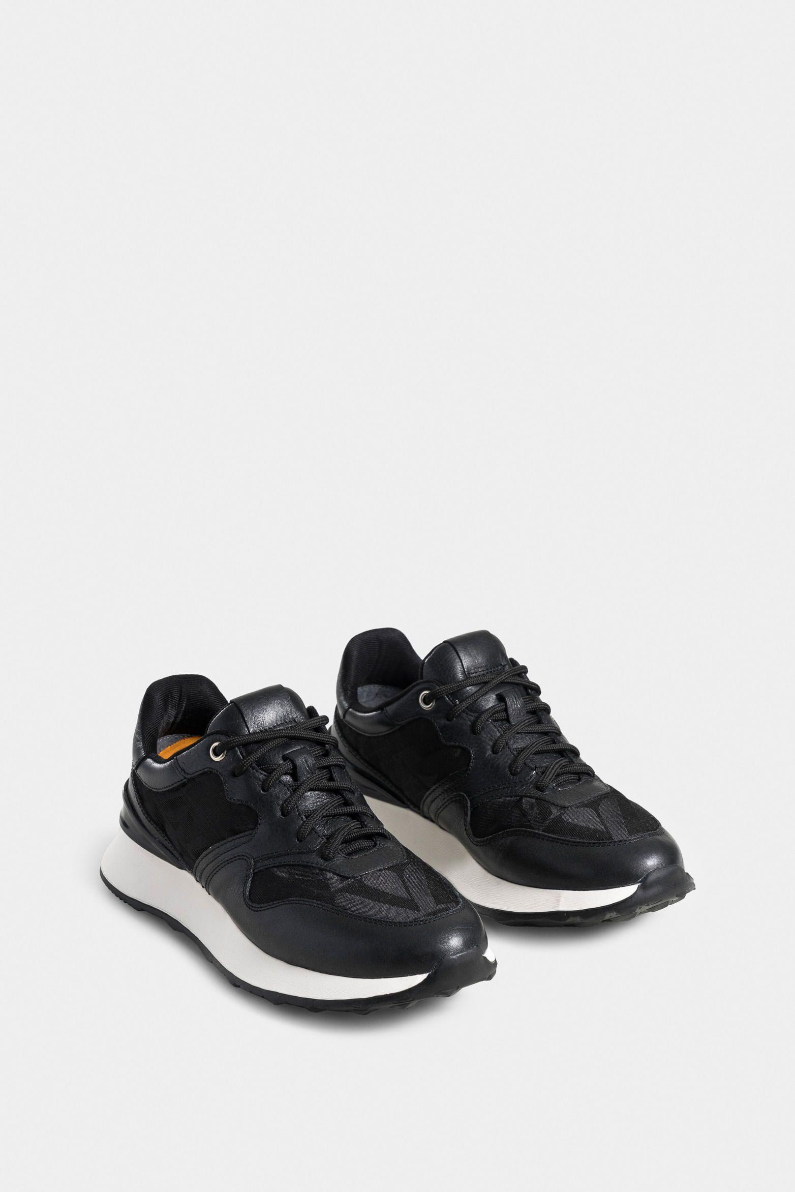 Vélez Zapatillas Garda De Cuero y Lona Mujer Monogram Negro-1