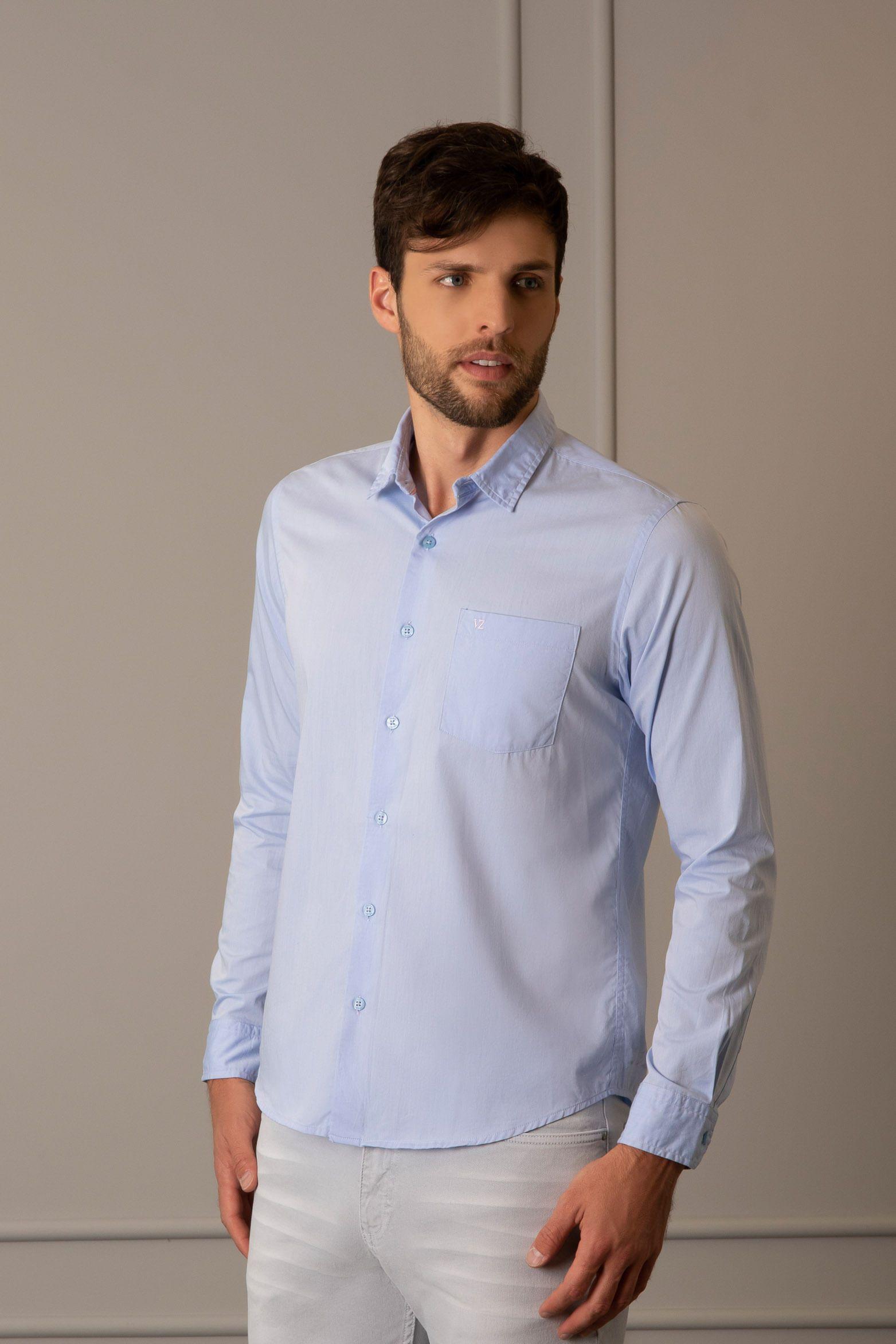 Vélez Camisa Manga Larga Para Hombre Cuello Clásico AzulC-0