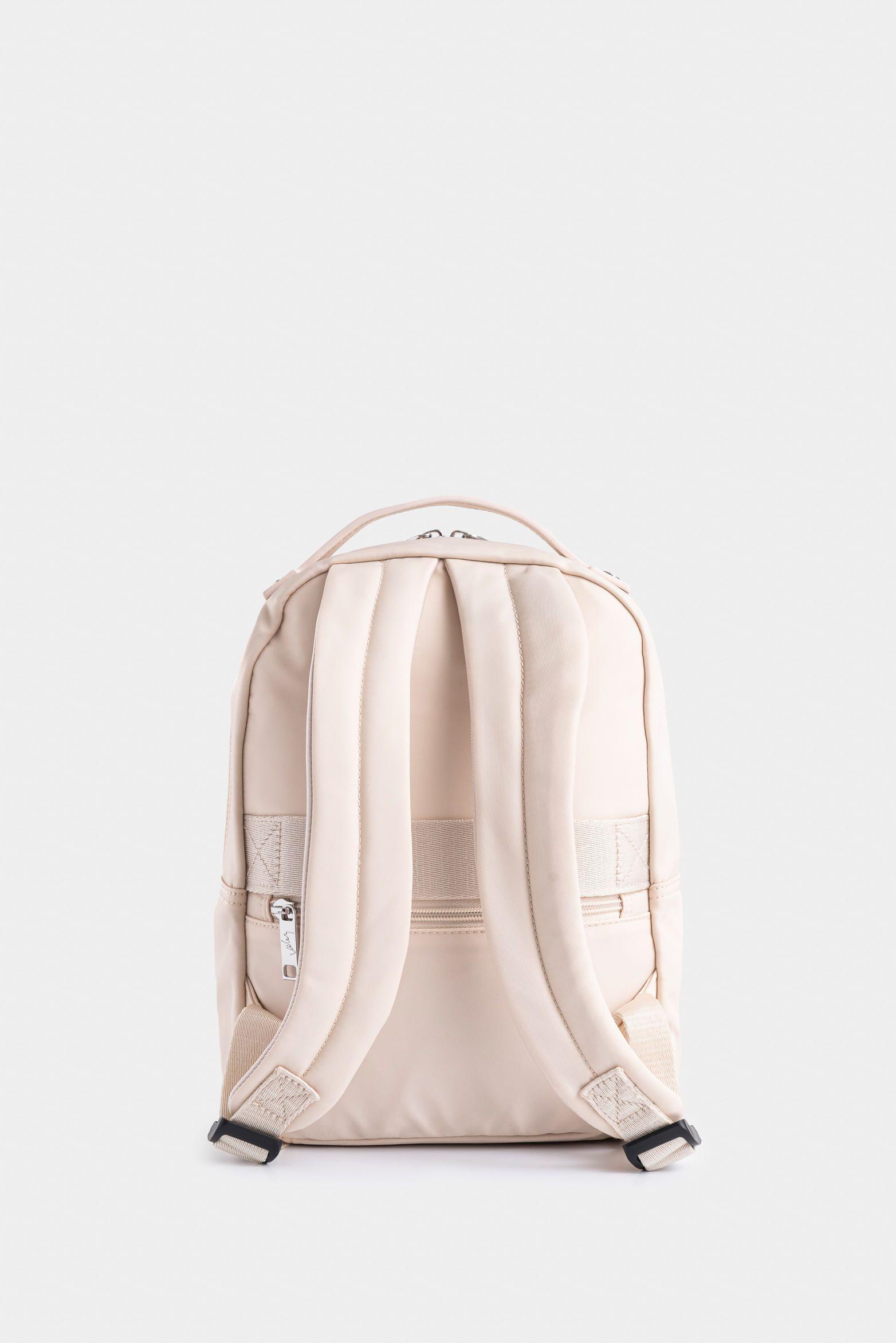 Vélez Mochila Púrpura  De Lona Para Mujer Manija Cuero Blanco-2