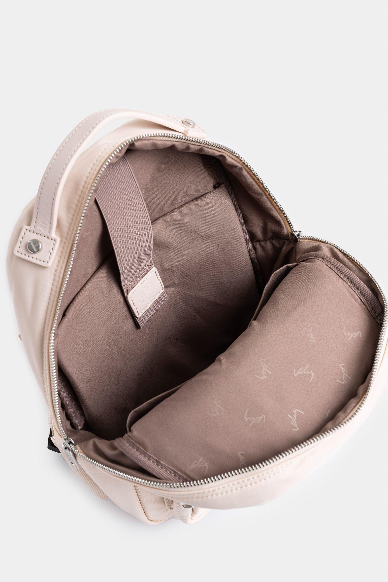 Vélez Mochila Púrpura  De Lona Para Mujer Manija Cuero Blanco-4
