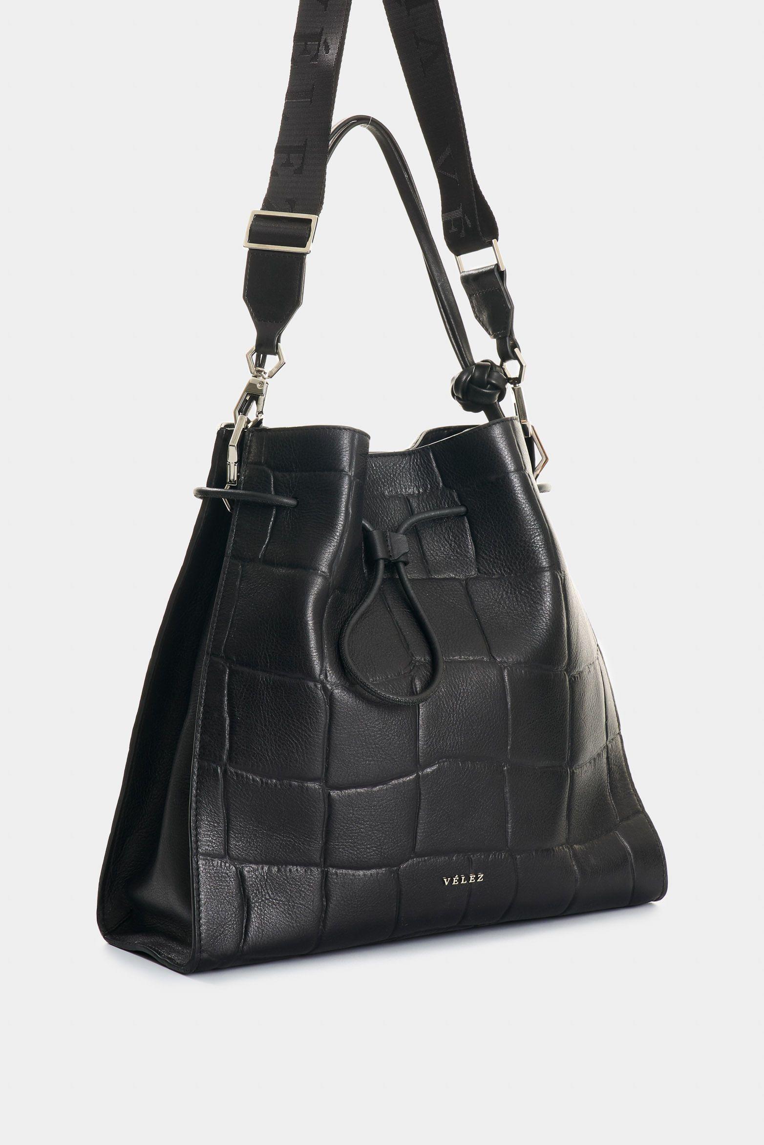Vélez Shopping De Cuero Grabado  Mujer Aromia Negro-1