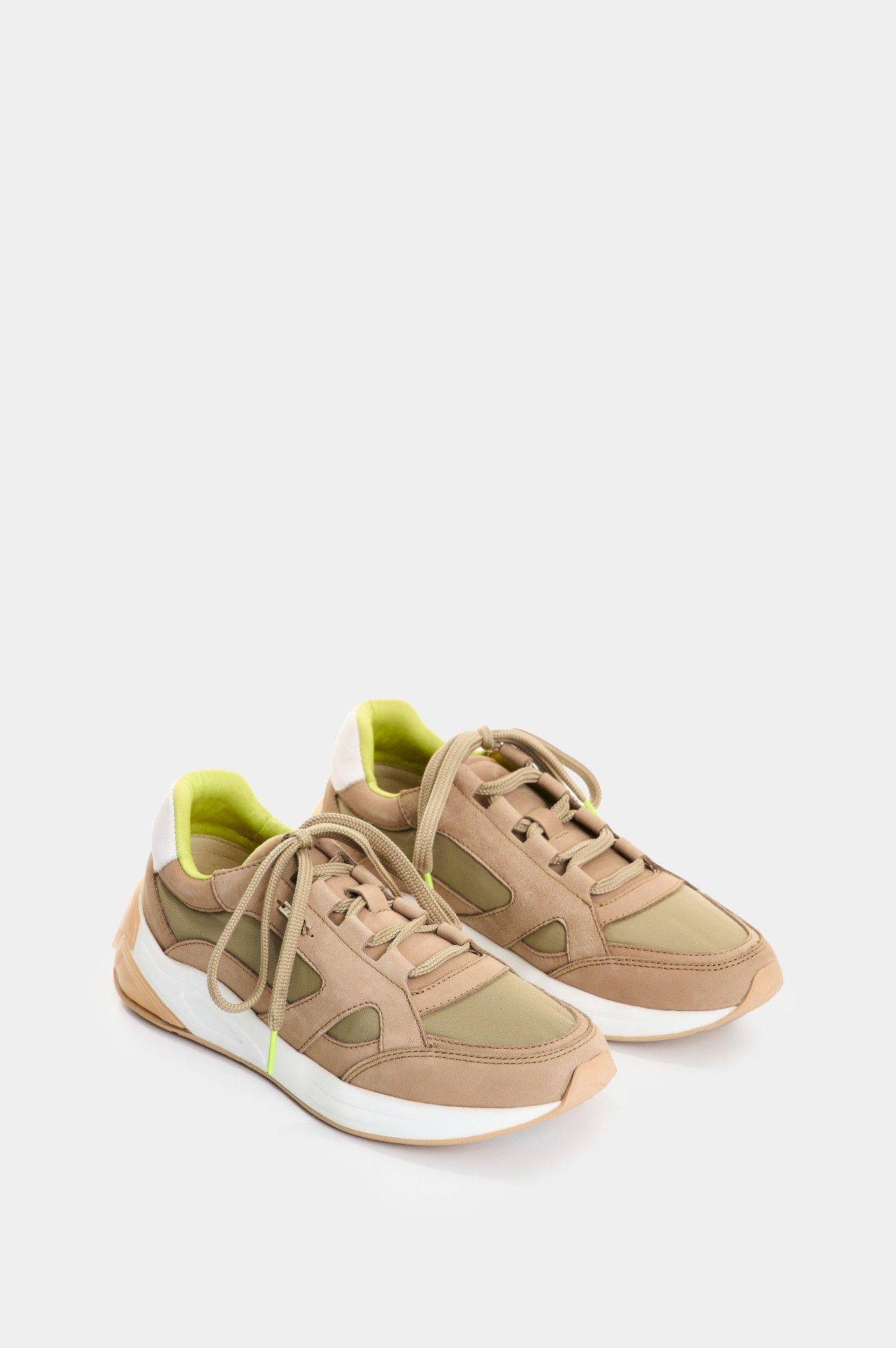 Vélez Zapatillas Bombay De Cuero Gamuza y Lona Mujer Arena-1