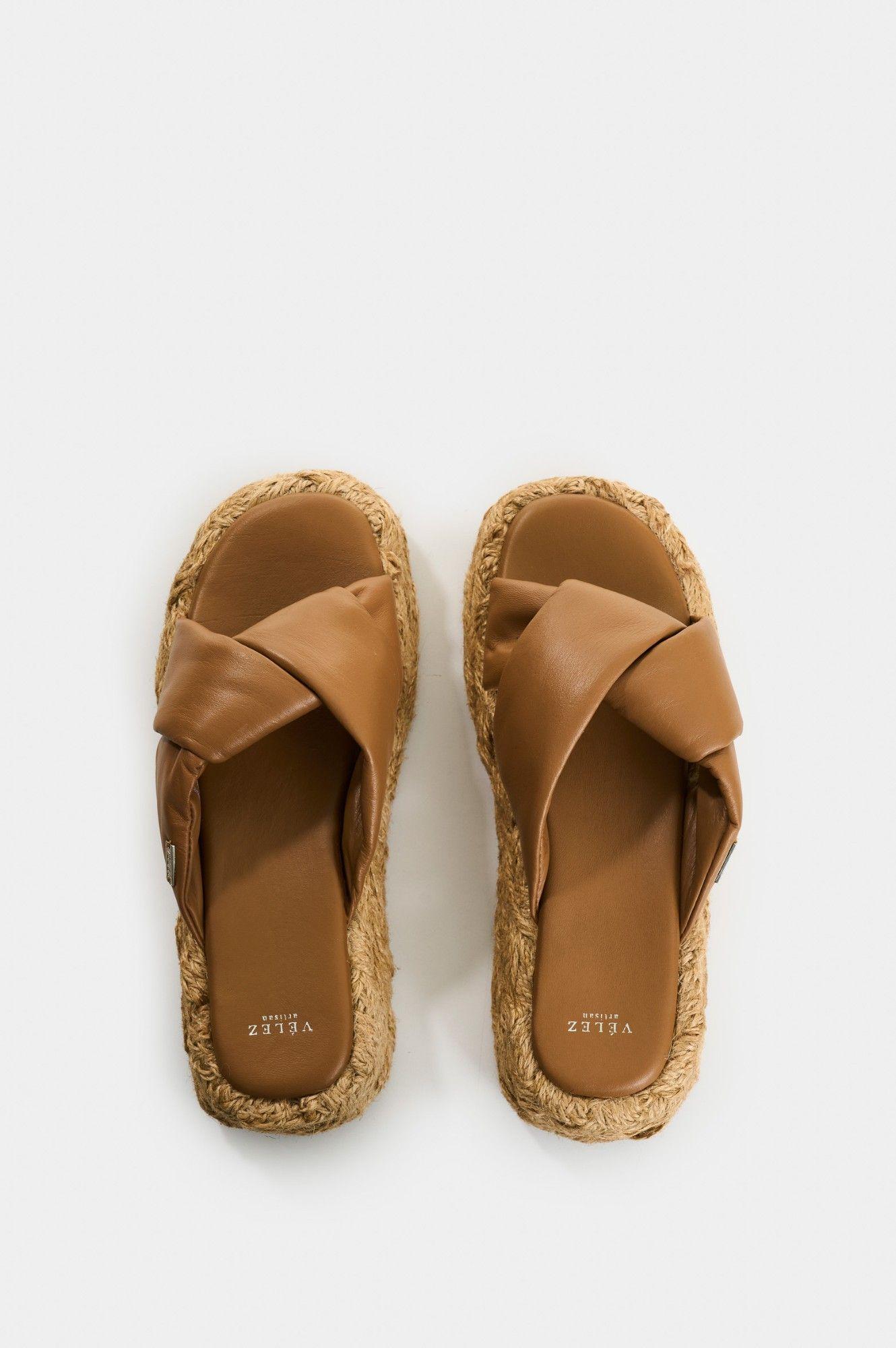 Vélez Sandalia Plataforma Cuero Y Yute Mujer Ivory Miel-3