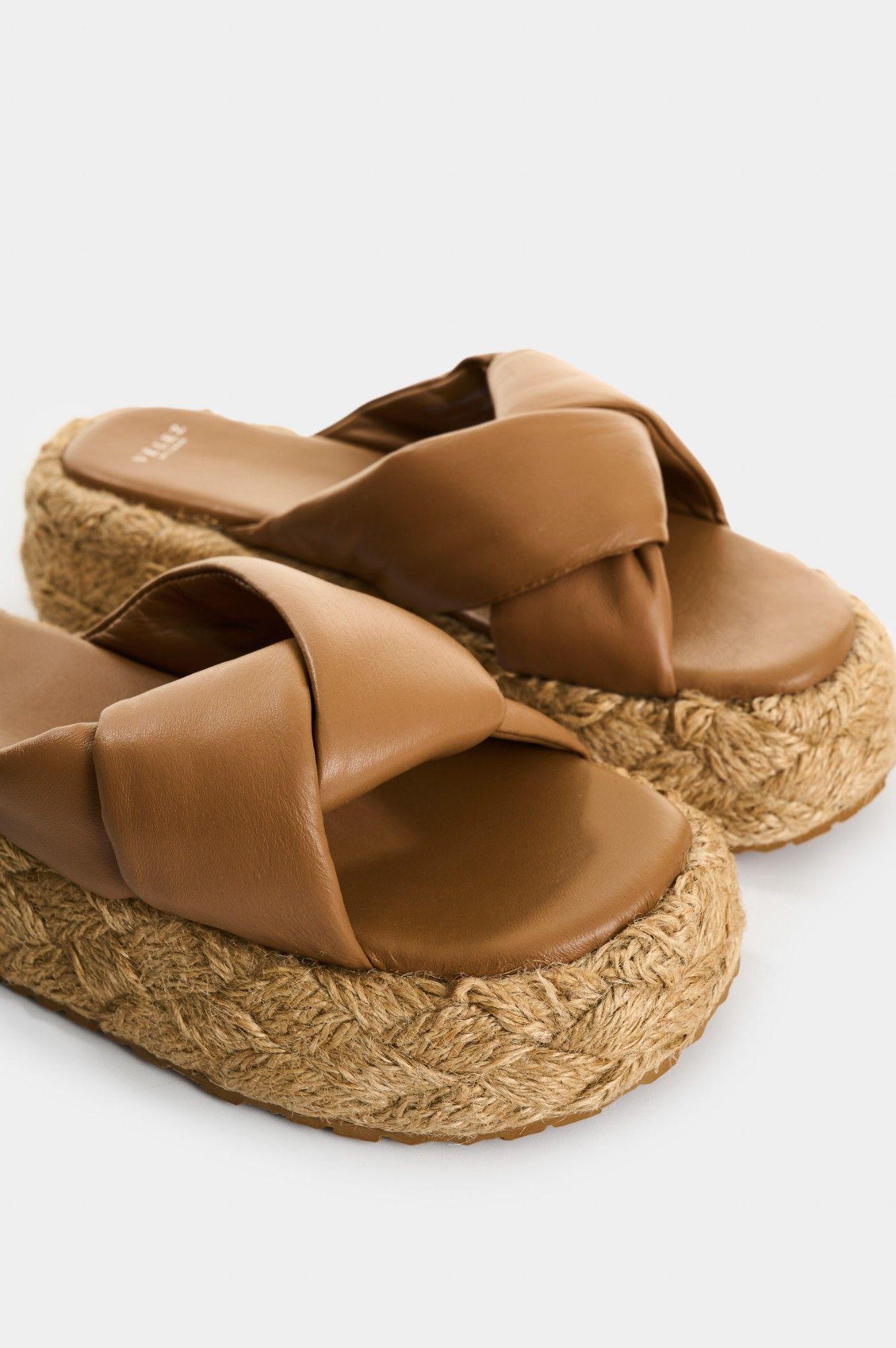 Vélez Sandalia Plataforma Cuero Y Yute Mujer Ivory Miel-4