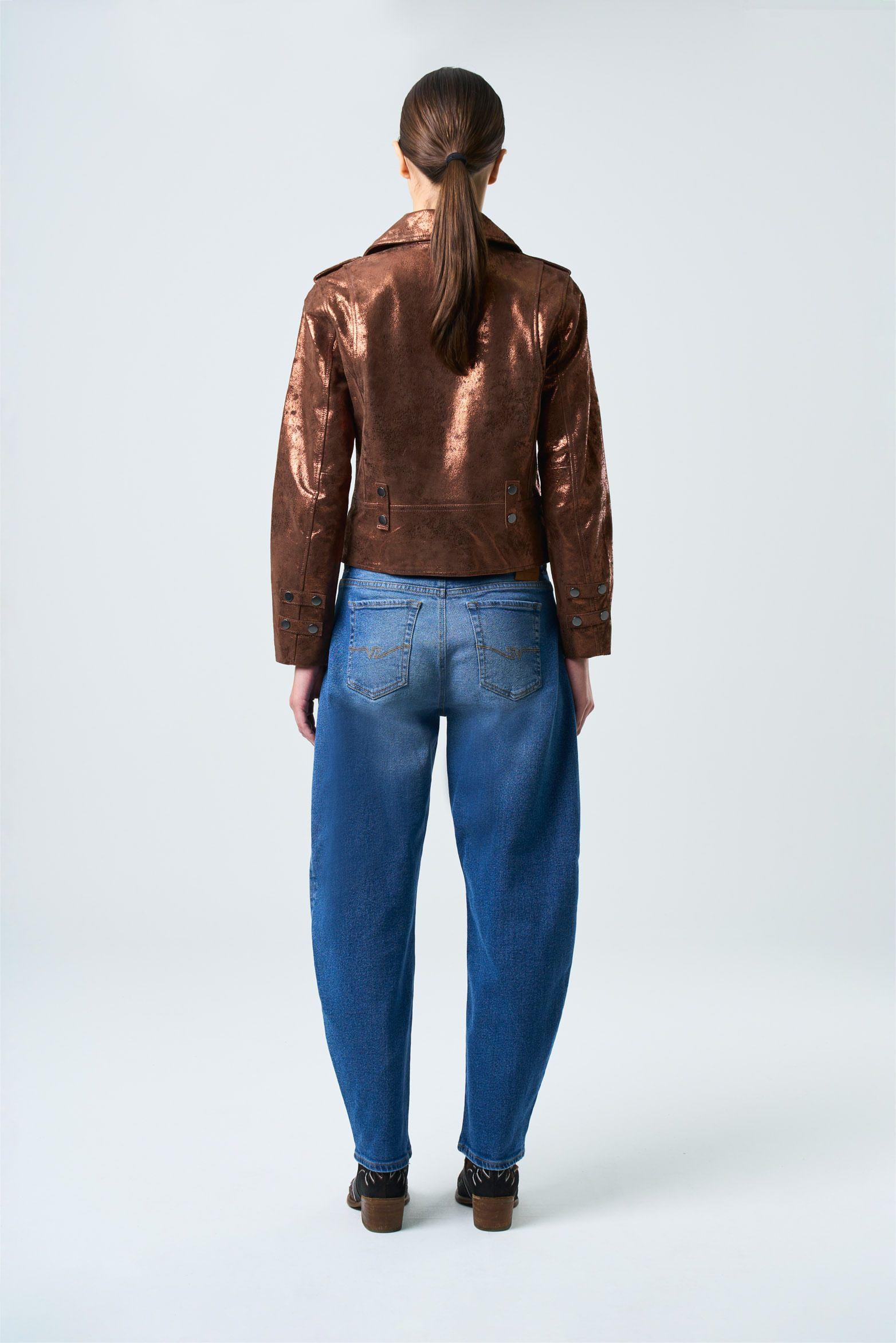 Vélez Chaqueta Biker De Cuero Para Mujer Royal Glass Bronce-2