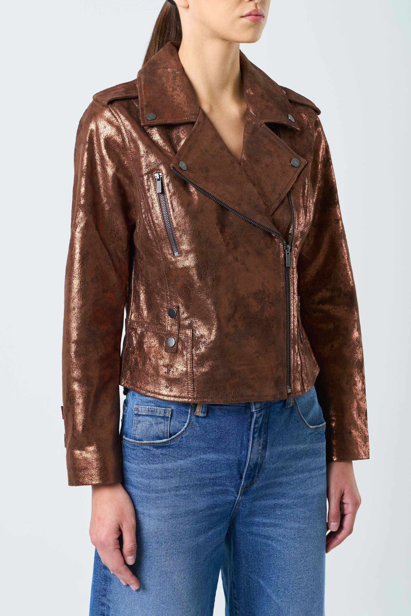 Vélez Chaqueta Biker De Cuero Para Mujer Royal Glass Bronce-4