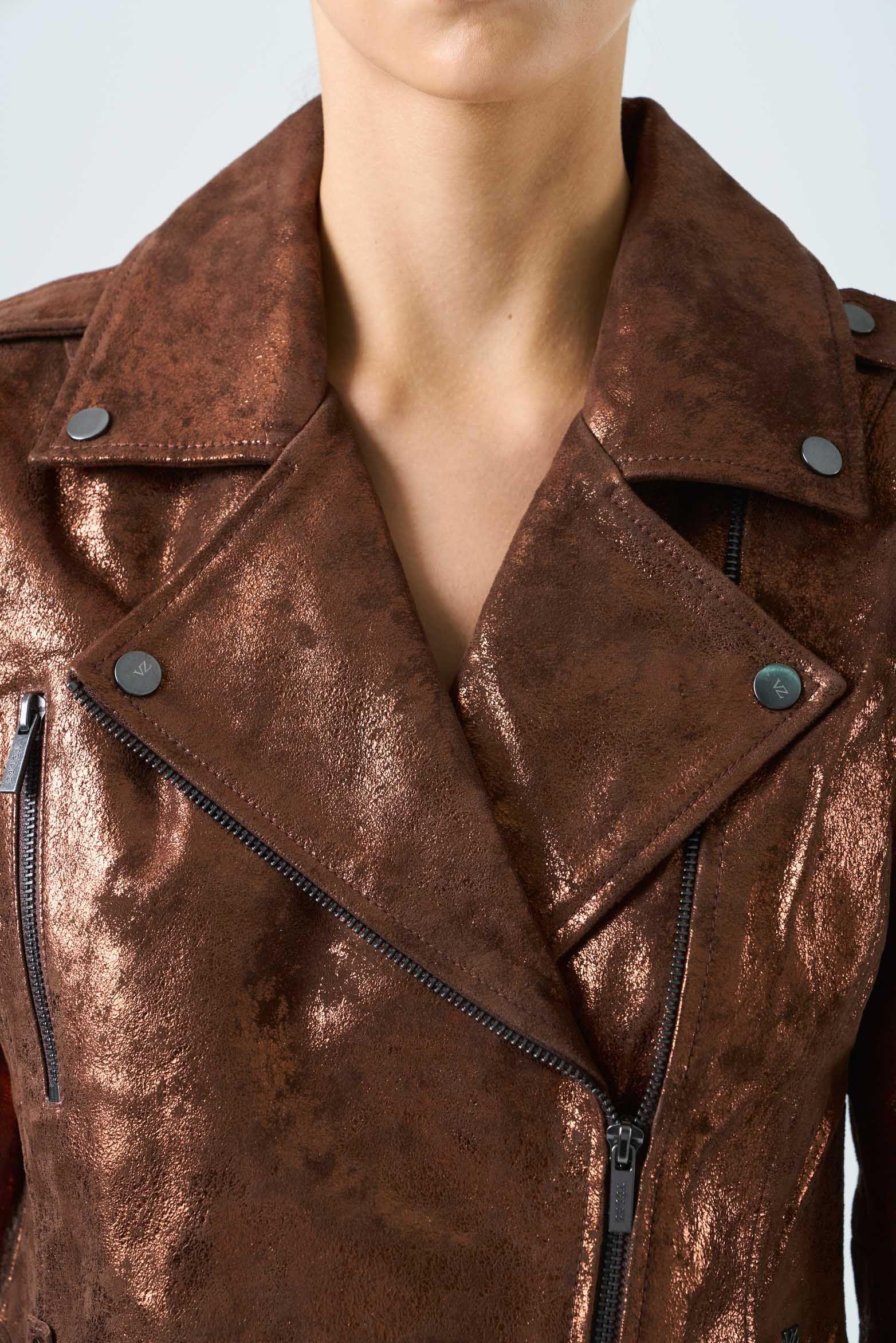 Vélez Chaqueta Biker De Cuero Para Mujer Royal Glass Bronce-5