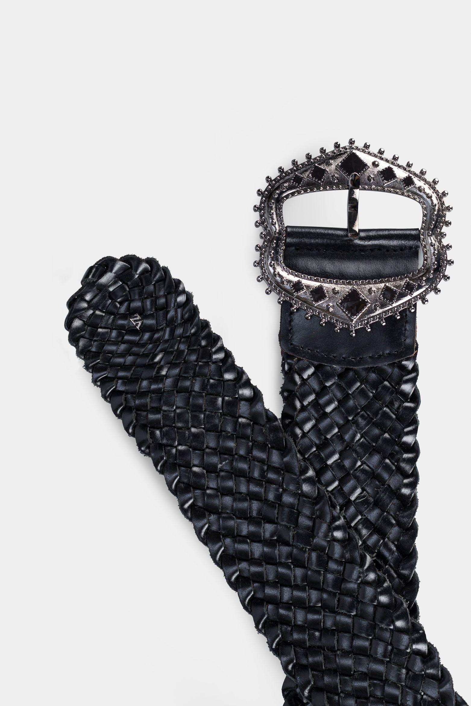 Vélez Fajón Unifaz Luxo De Cuero Para Mujer Trenzado Negro-1