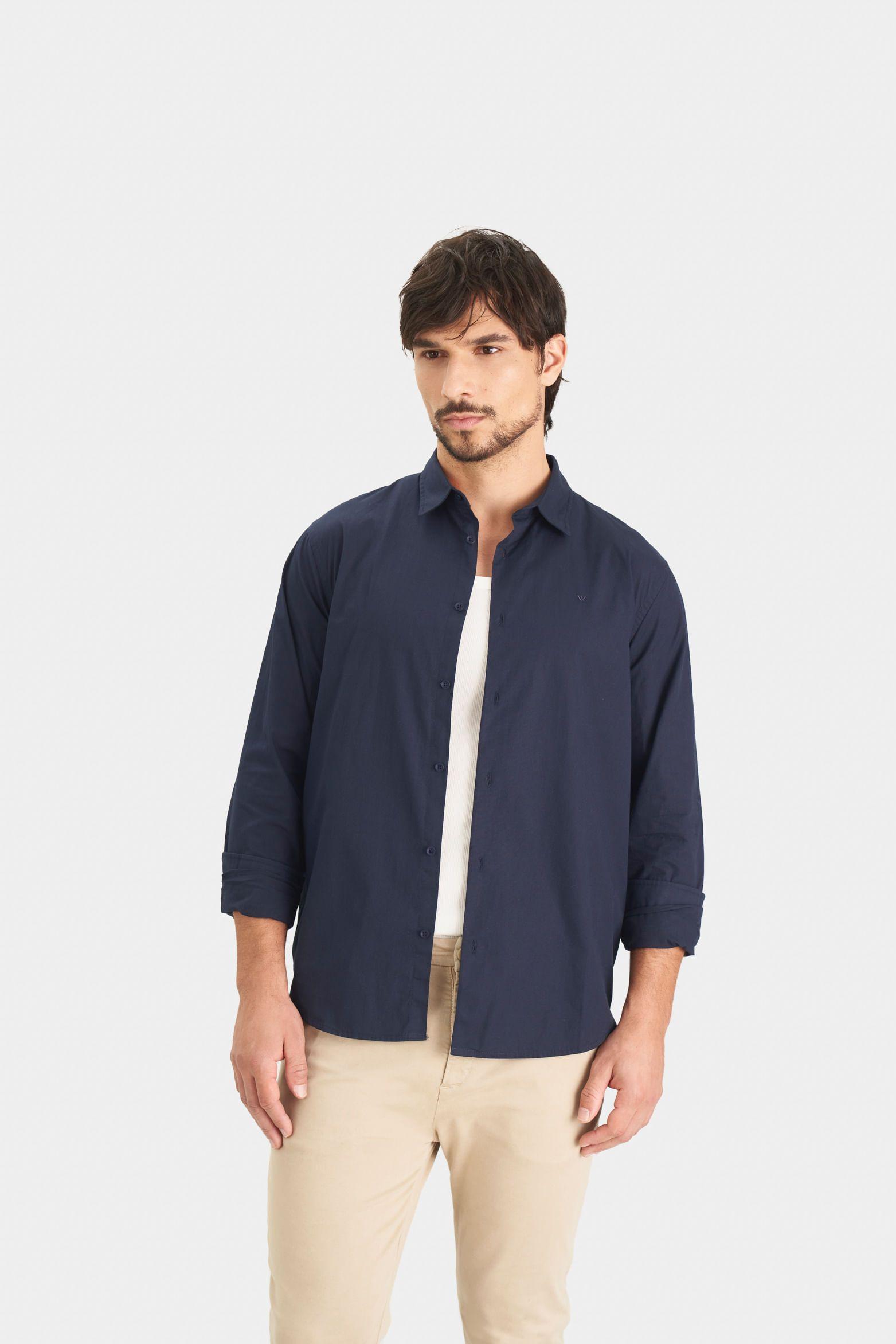 Vélez Camisa En Popelina Para Hombre Semifitted Azul Oscuro-0