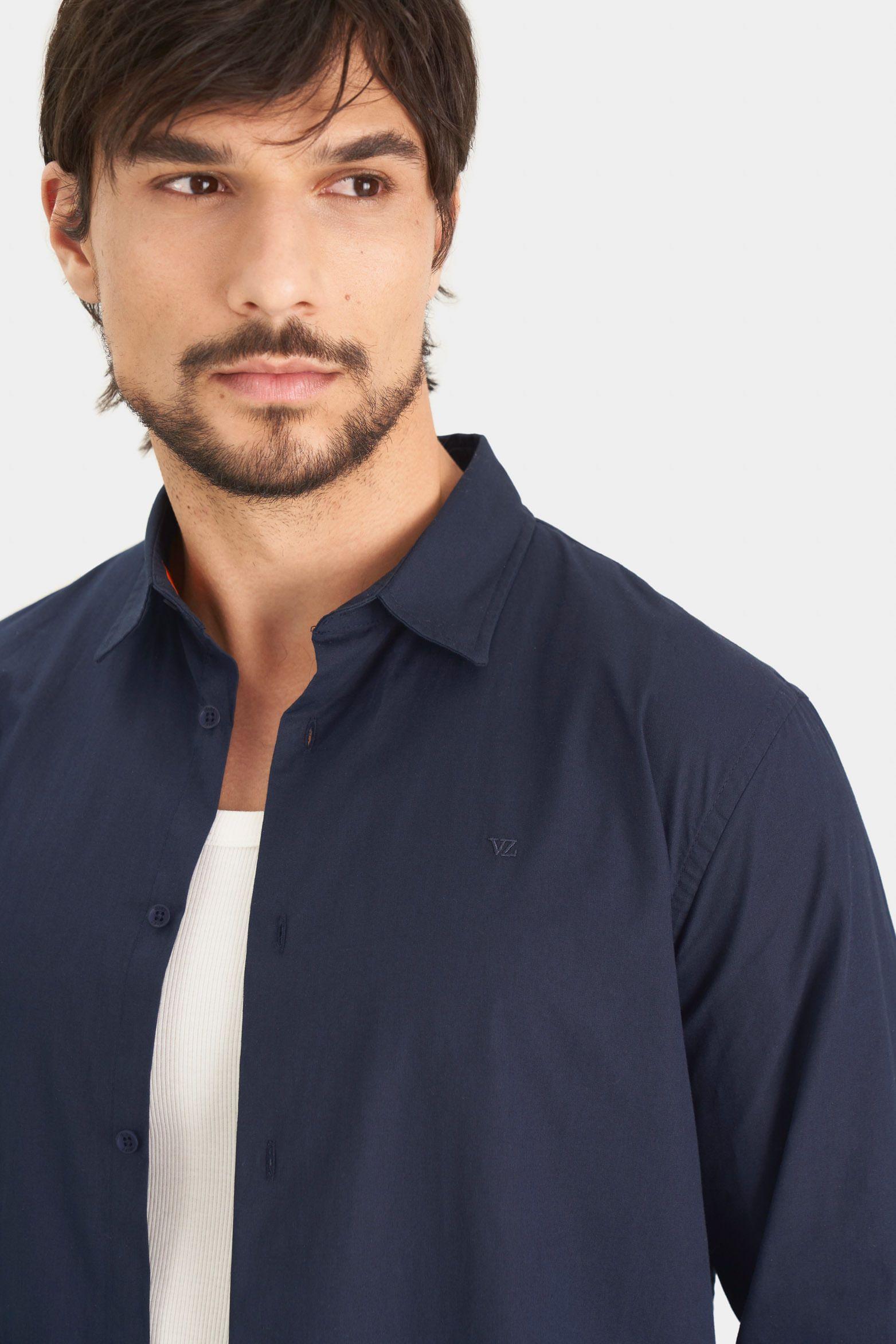 Vélez Camisa En Popelina Para Hombre Semifitted Azul Oscuro-1