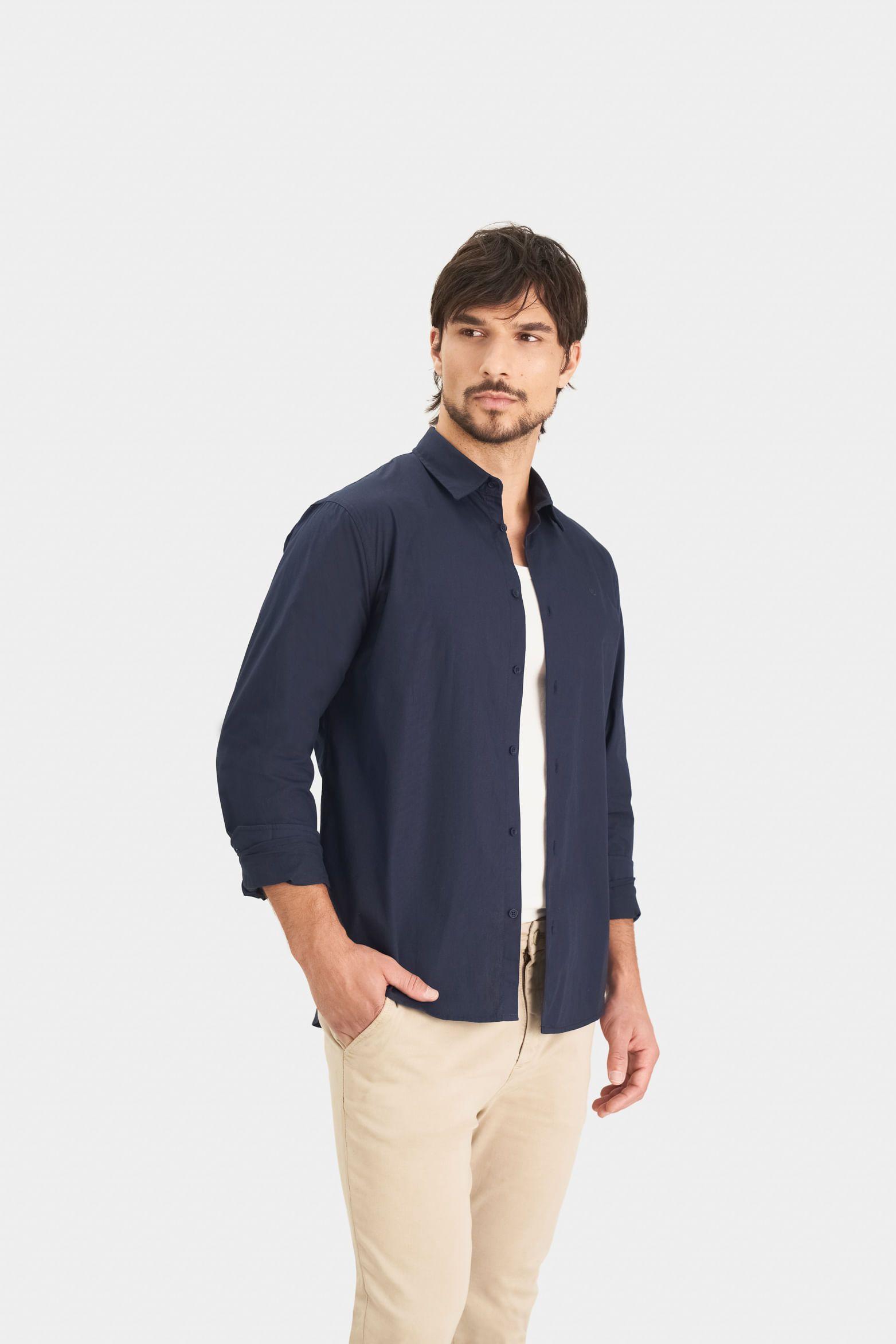 Vélez Camisa En Popelina Para Hombre Semifitted Azul Oscuro-2