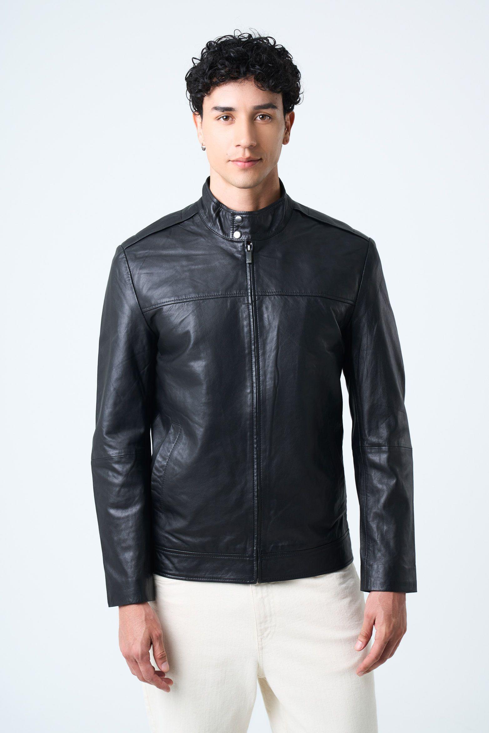Vélez Casaca Bosa De Cuero Hombre Fit Semi holgado Negro-0