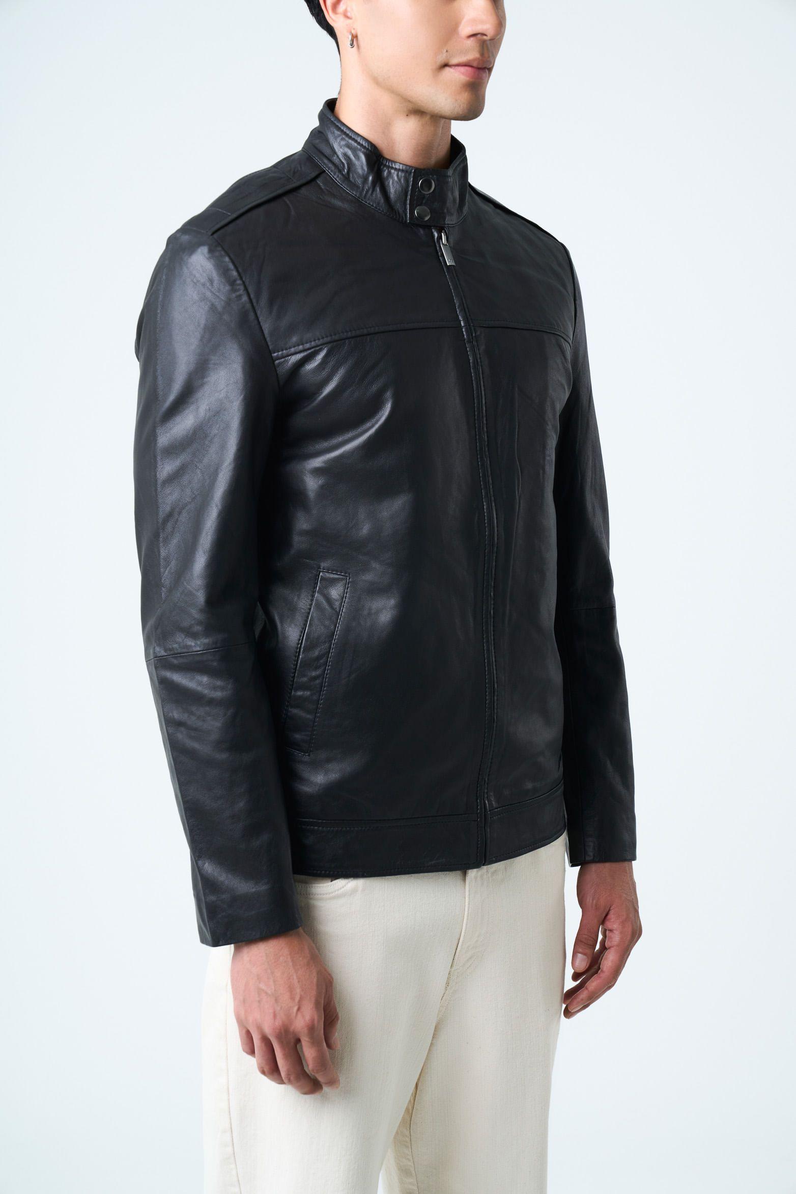 Vélez Casaca Bosa De Cuero Hombre Fit Semi holgado Negro-4