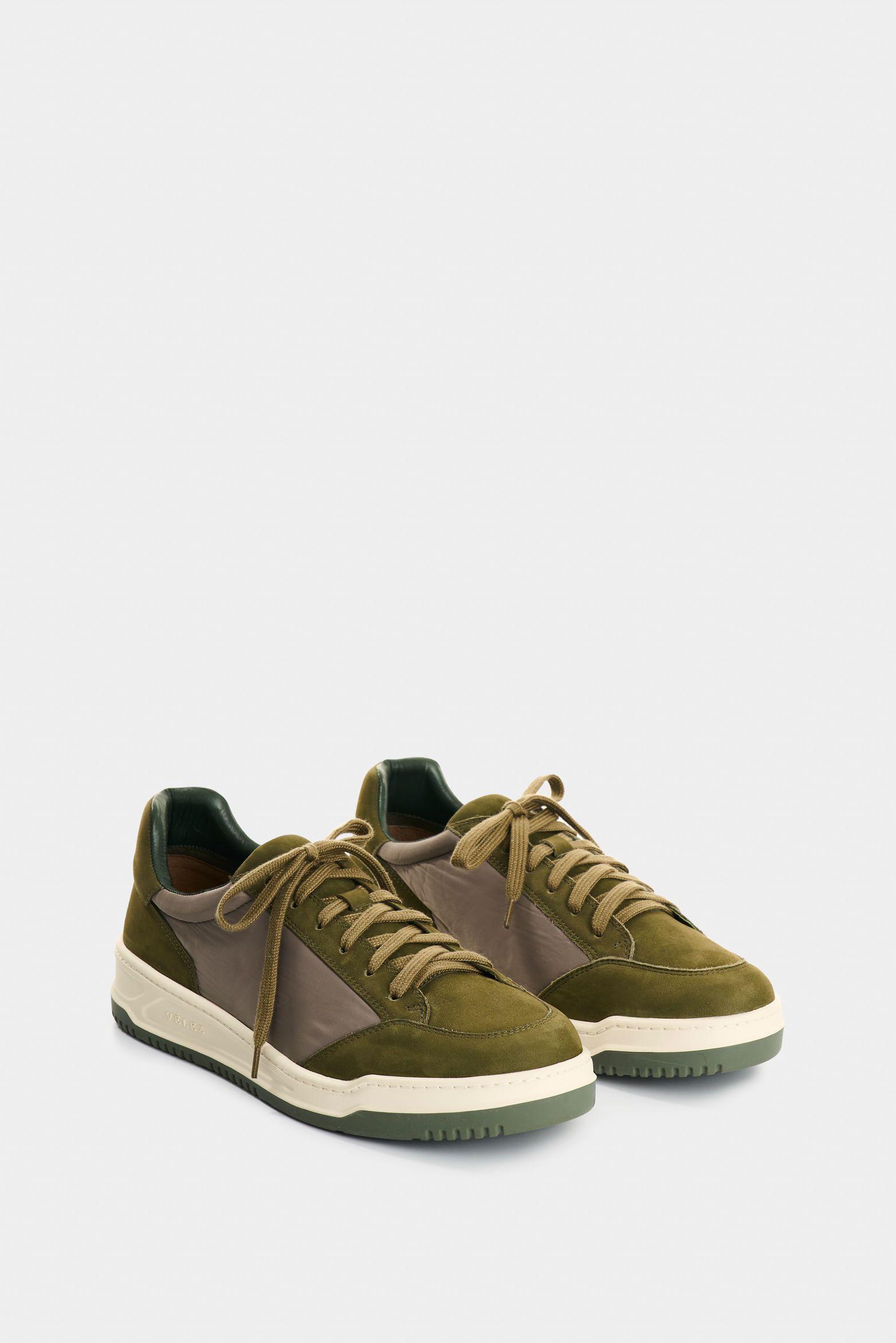 Vélez Tenis De Cuero Y Textil  Hombre Gael Verde Oliva-1