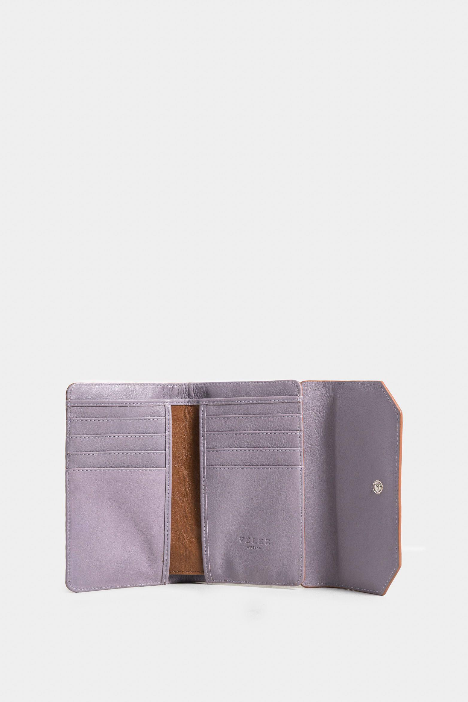 Billetera bravo de cuero para mujer corte heagonal Miel-1