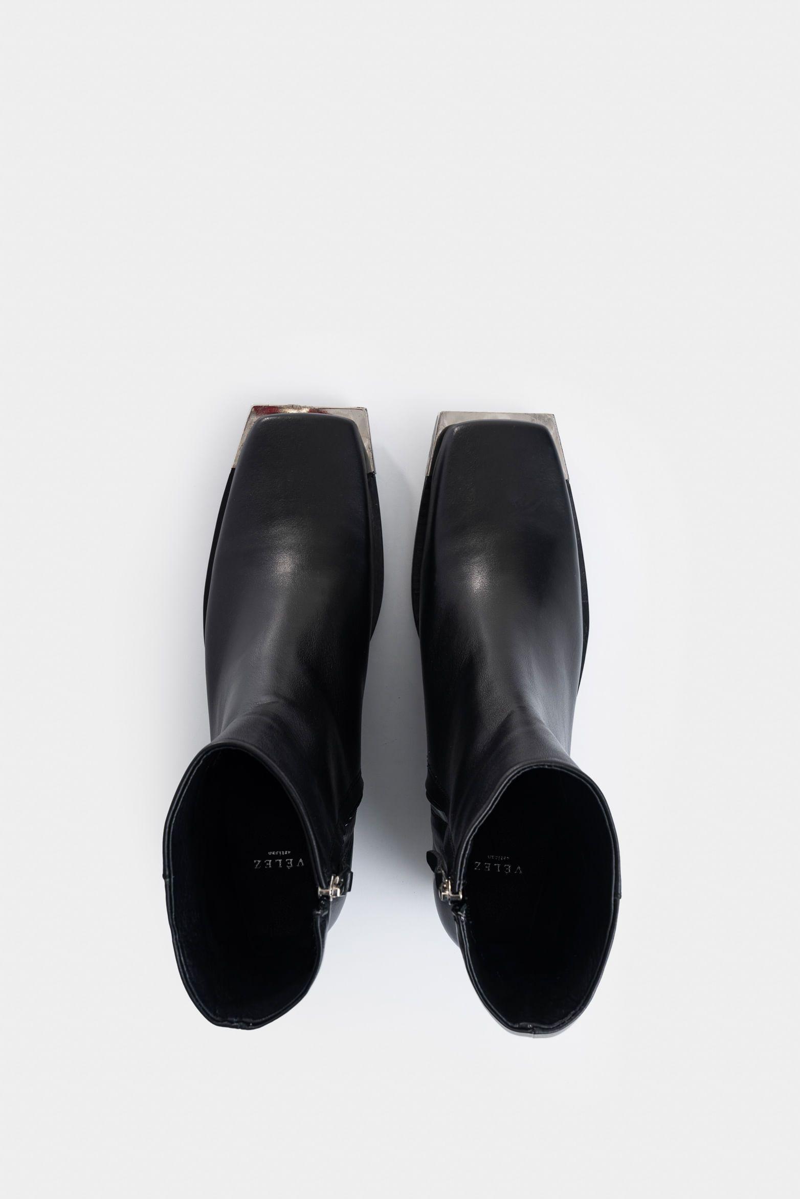 Vélez Botines Magenta Cuero Para Mujer Dima Cuadrada Negro-3