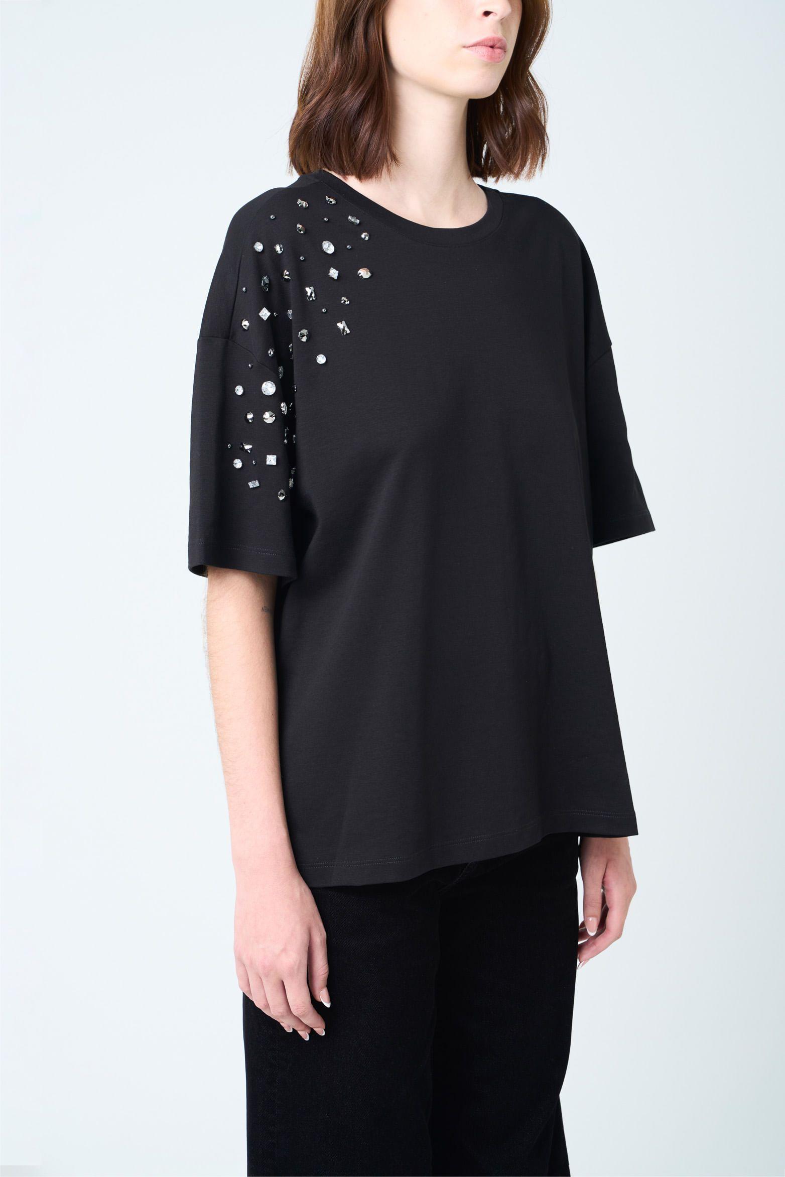 Vélez Polera Manga Corta Ocaso Para Mujer Cristales Negro-4