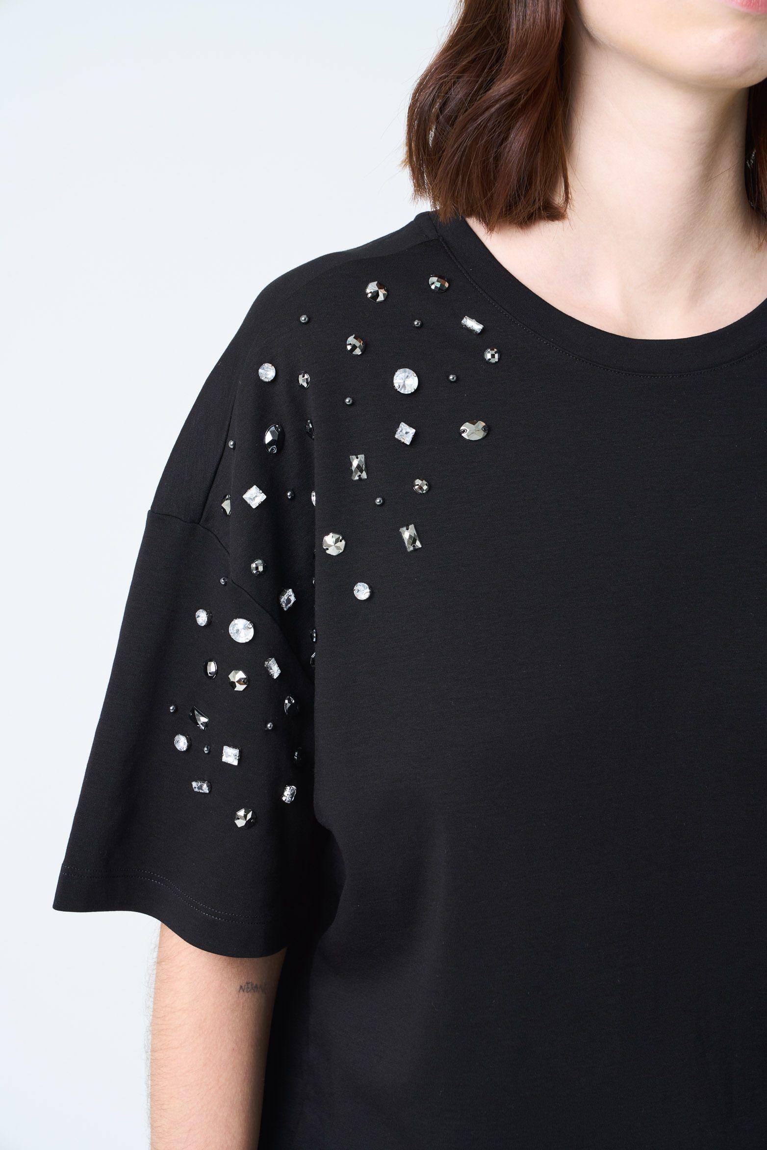 Vélez Polera Manga Corta Ocaso Para Mujer Cristales Negro-5
