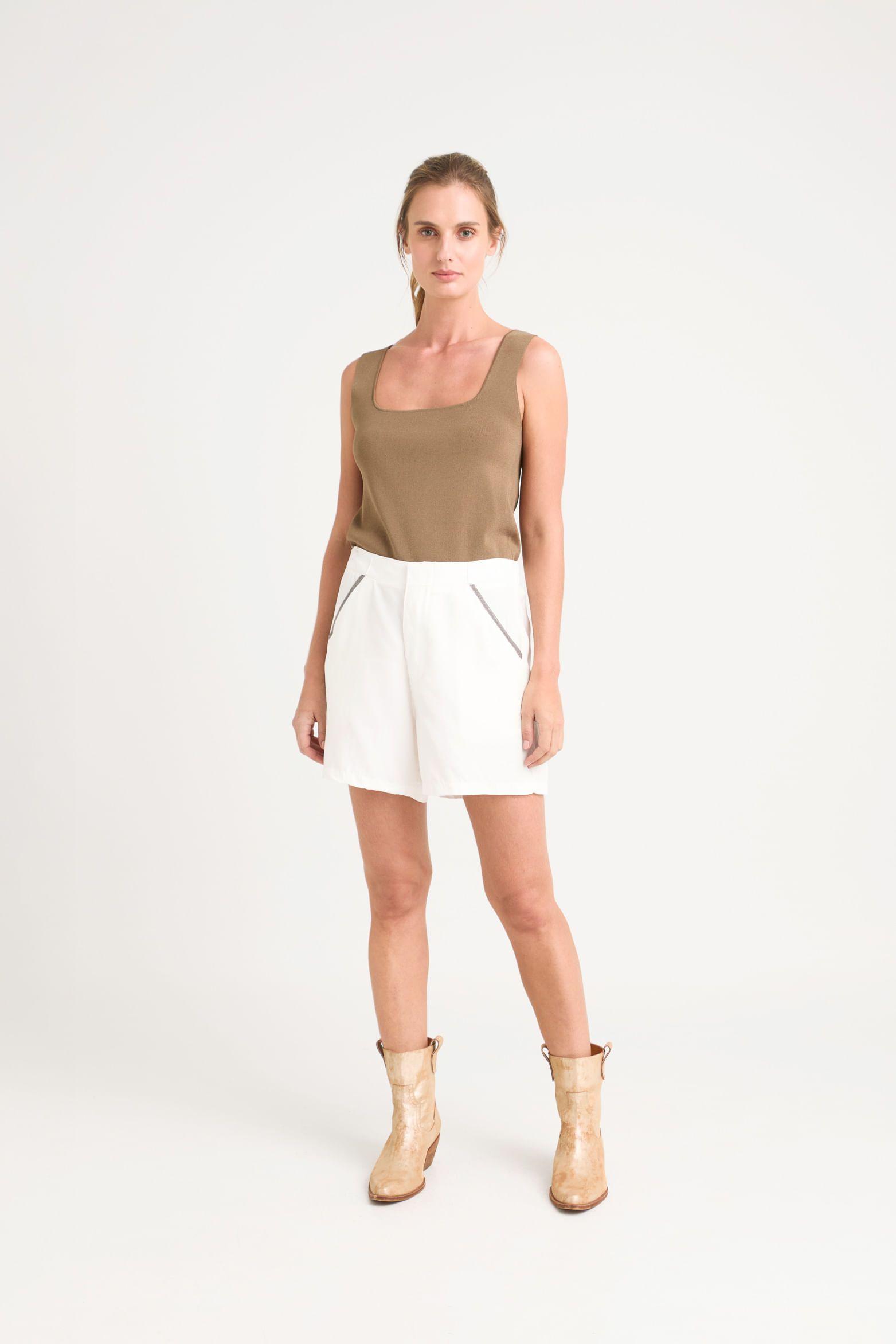Vélez Short Caltha Tejido Plano Mujer talle Millaré Blanco-0