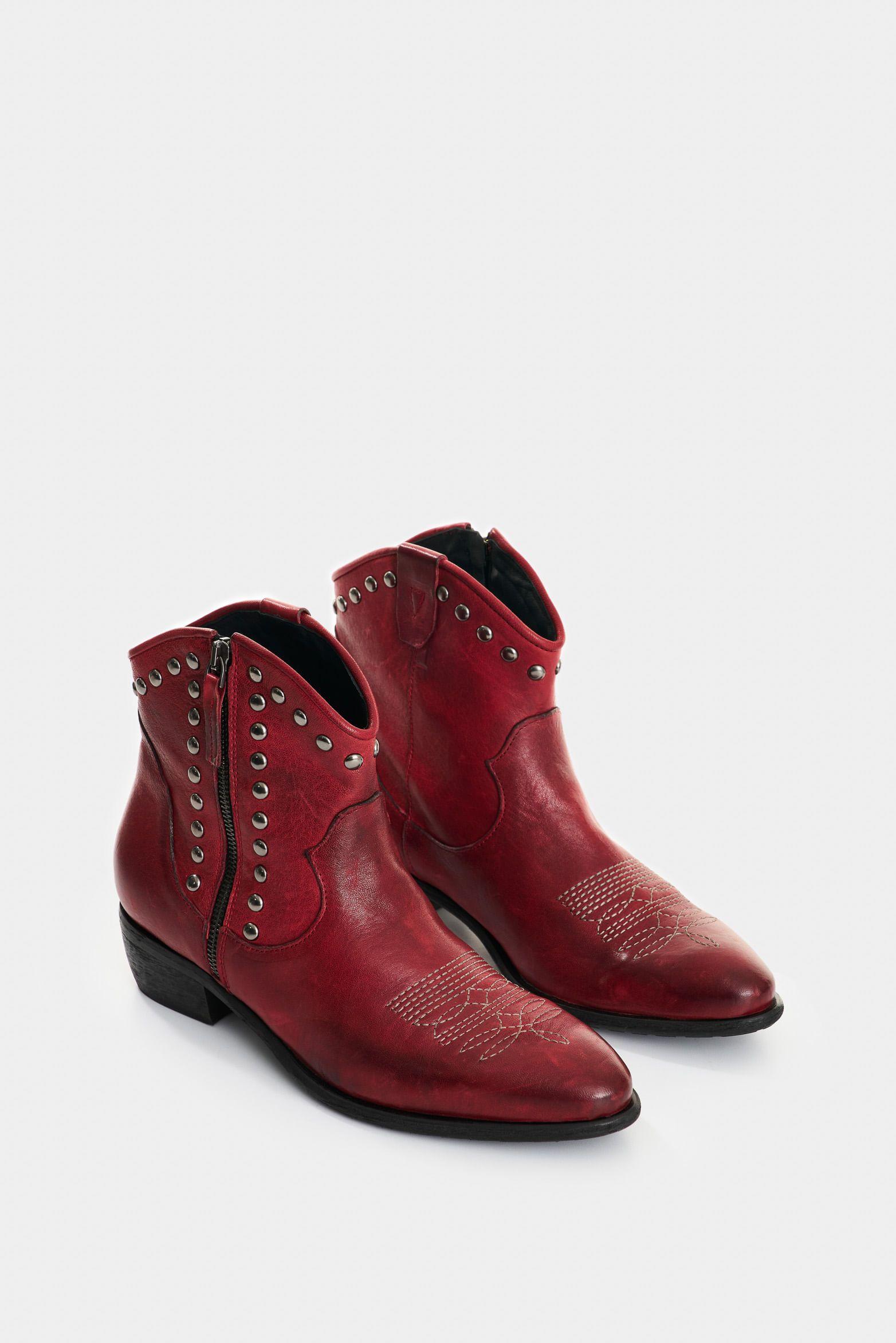 Vélez Botines De Cuero Envejecido Para Mujer Kira Vinotinto-1