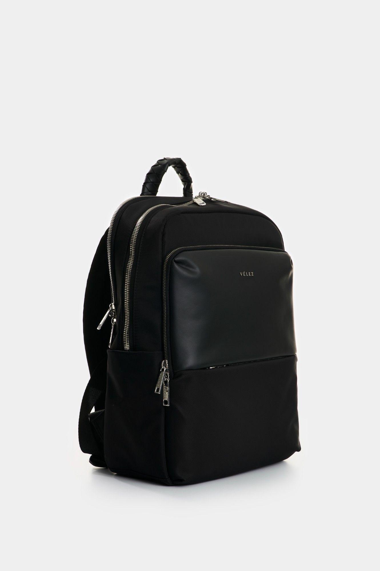 Vélez Mochila Marfilo Cuero Y Nylon Mujer  Negro-3