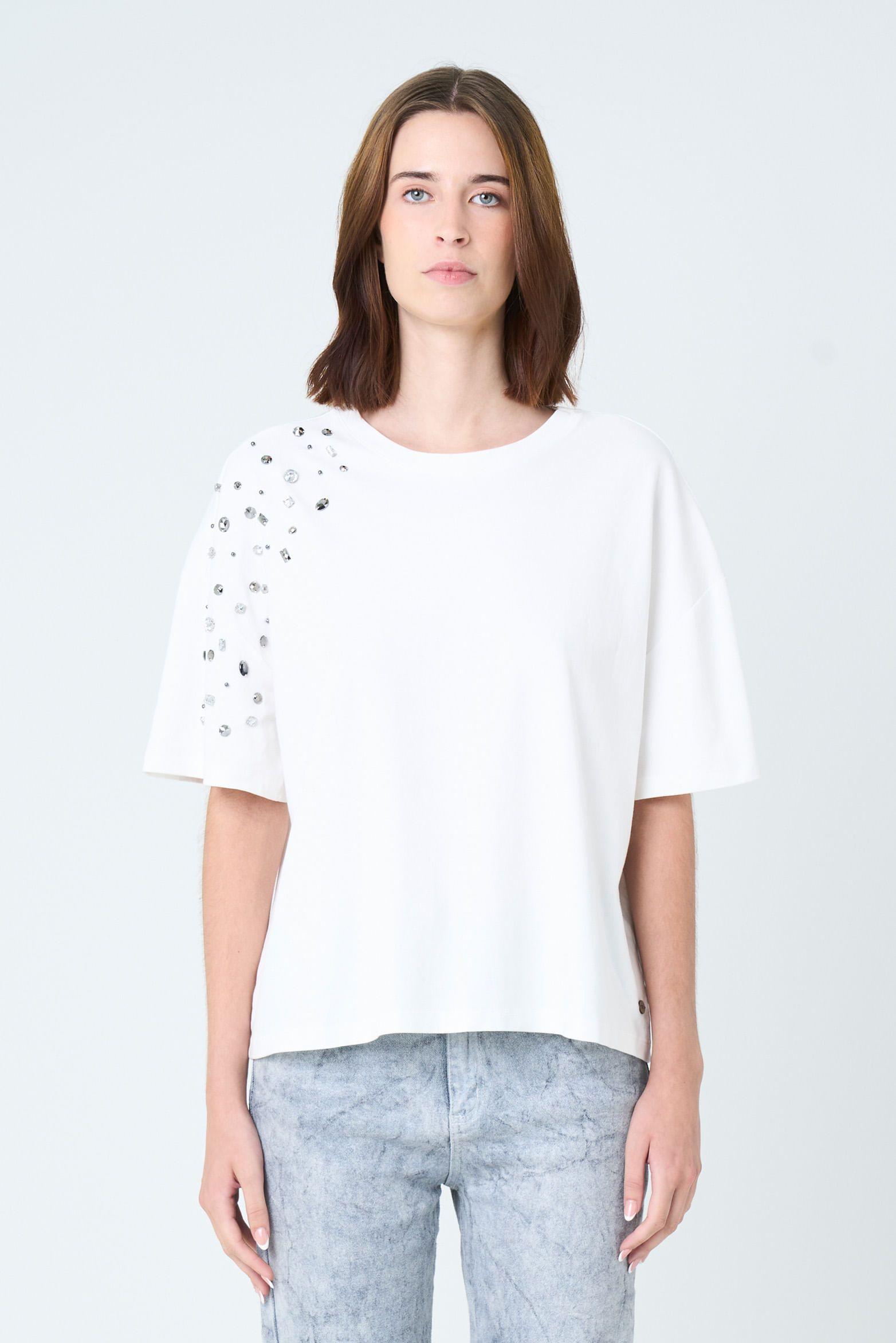 Vélez Polera Manga Corta Ocaso Para Mujer Cristales Blanco-0