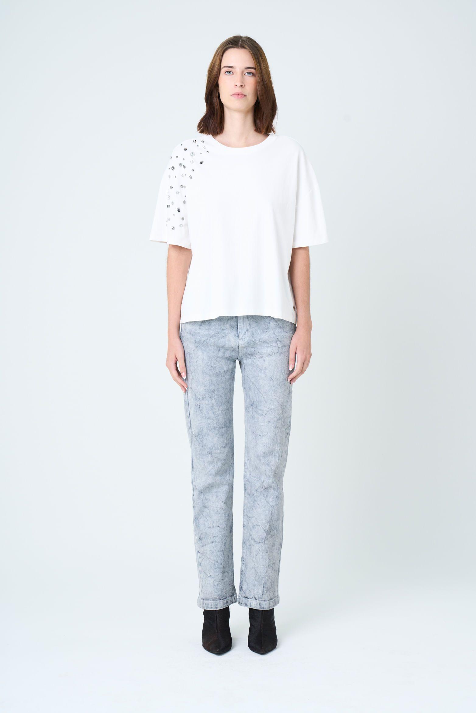 Vélez Polera Manga Corta Ocaso Para Mujer Cristales Blanco-3