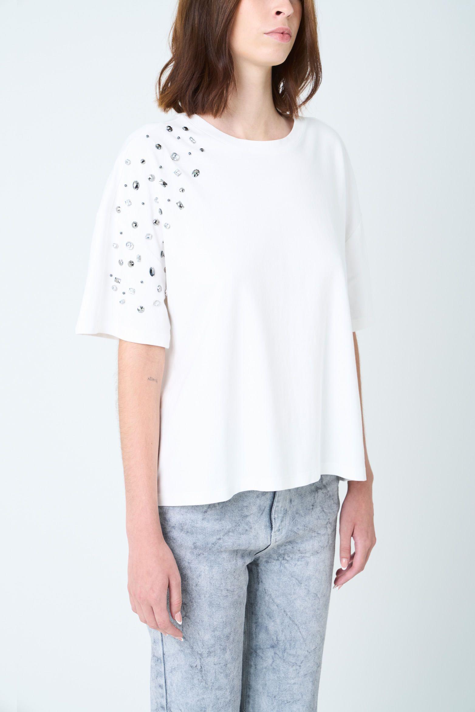 Vélez Polera Manga Corta Ocaso Para Mujer Cristales Blanco-4