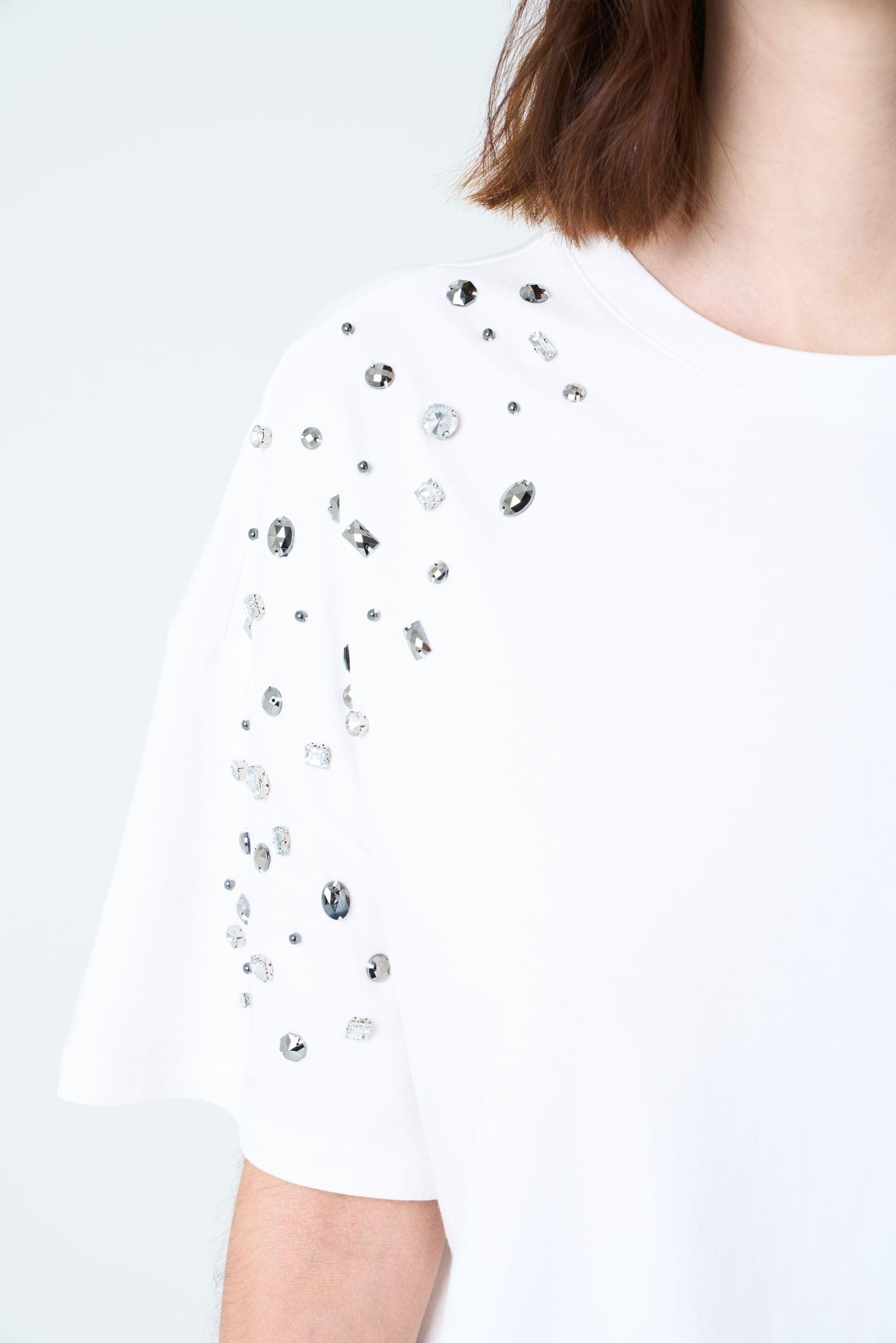 Vélez Polera Manga Corta Ocaso Para Mujer Cristales Blanco-5