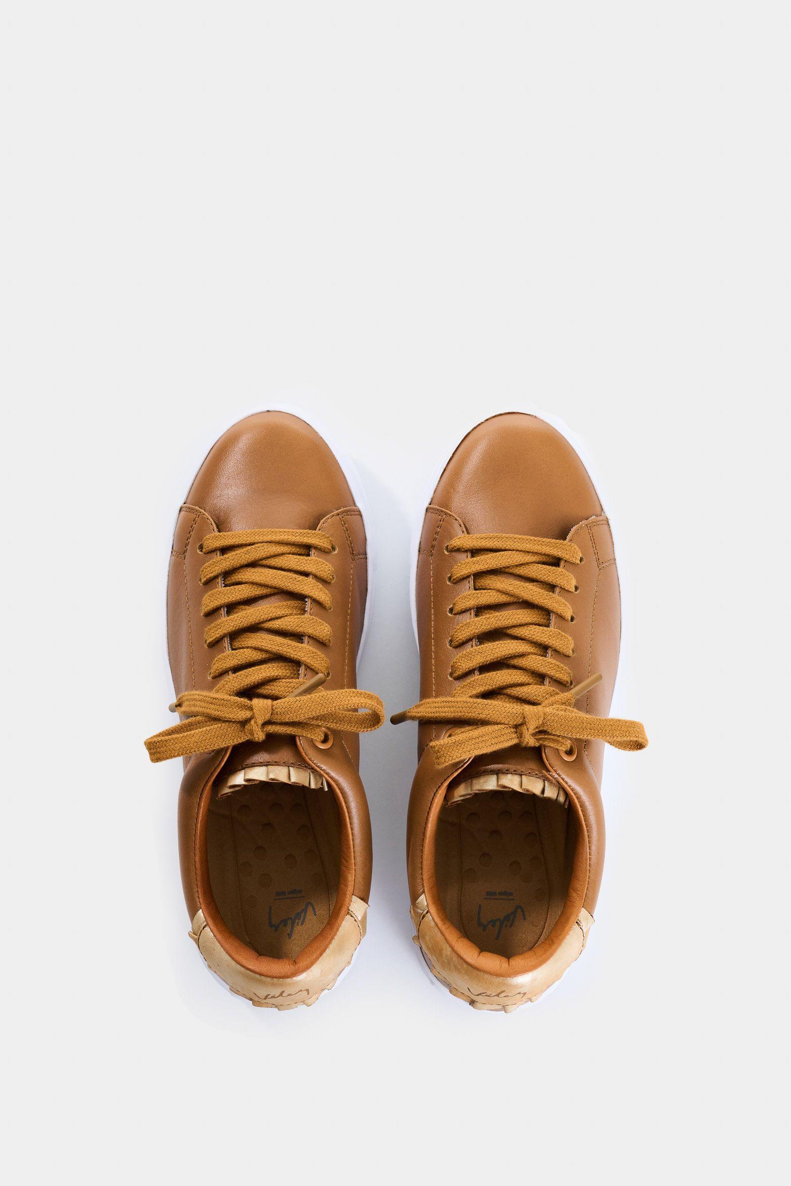 Vélez Tenis Casual De Cuero Combinados Miel-3
