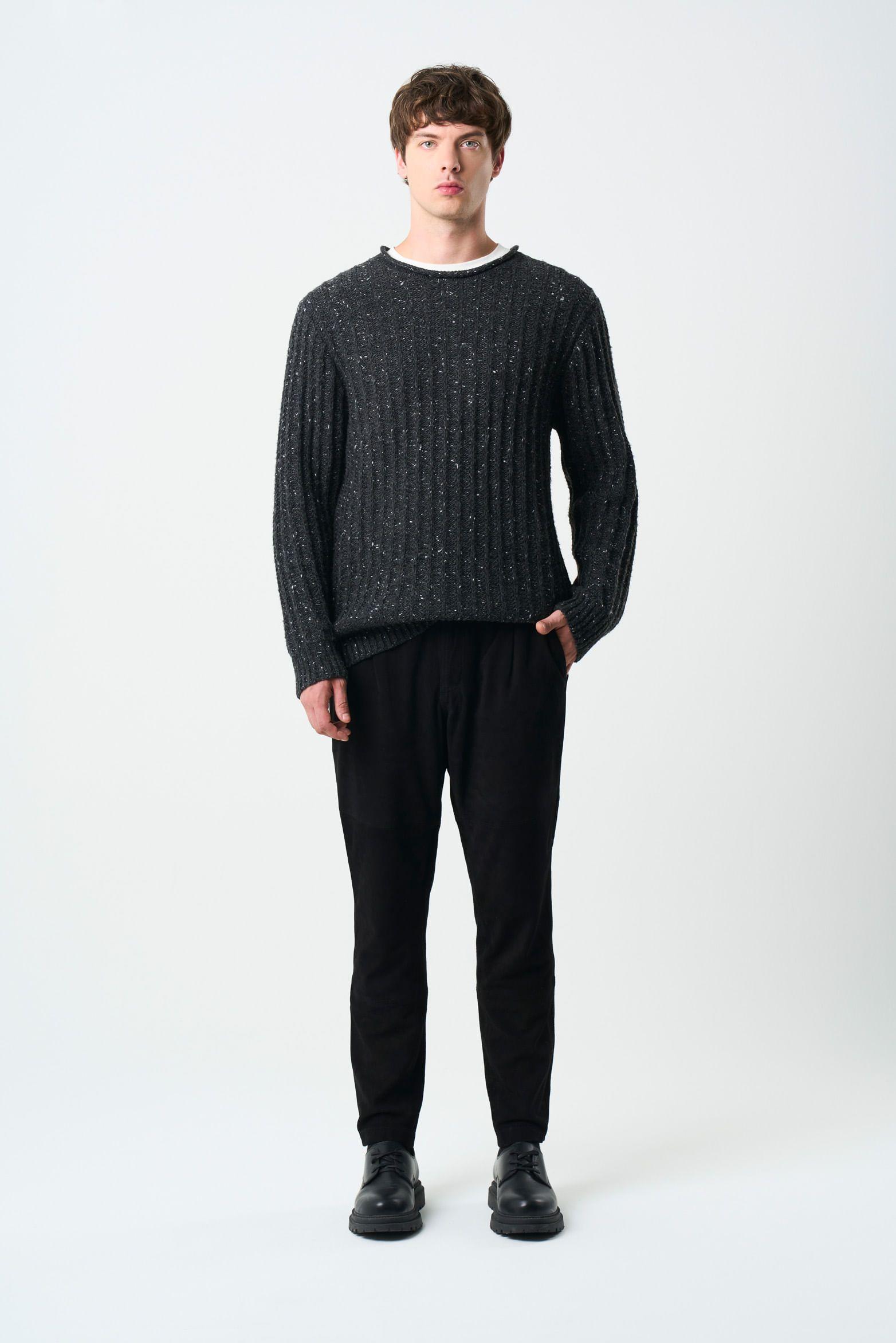 Vélez Sweater Selva Tejido Para Hombre Cuello Bandeja Negro-3