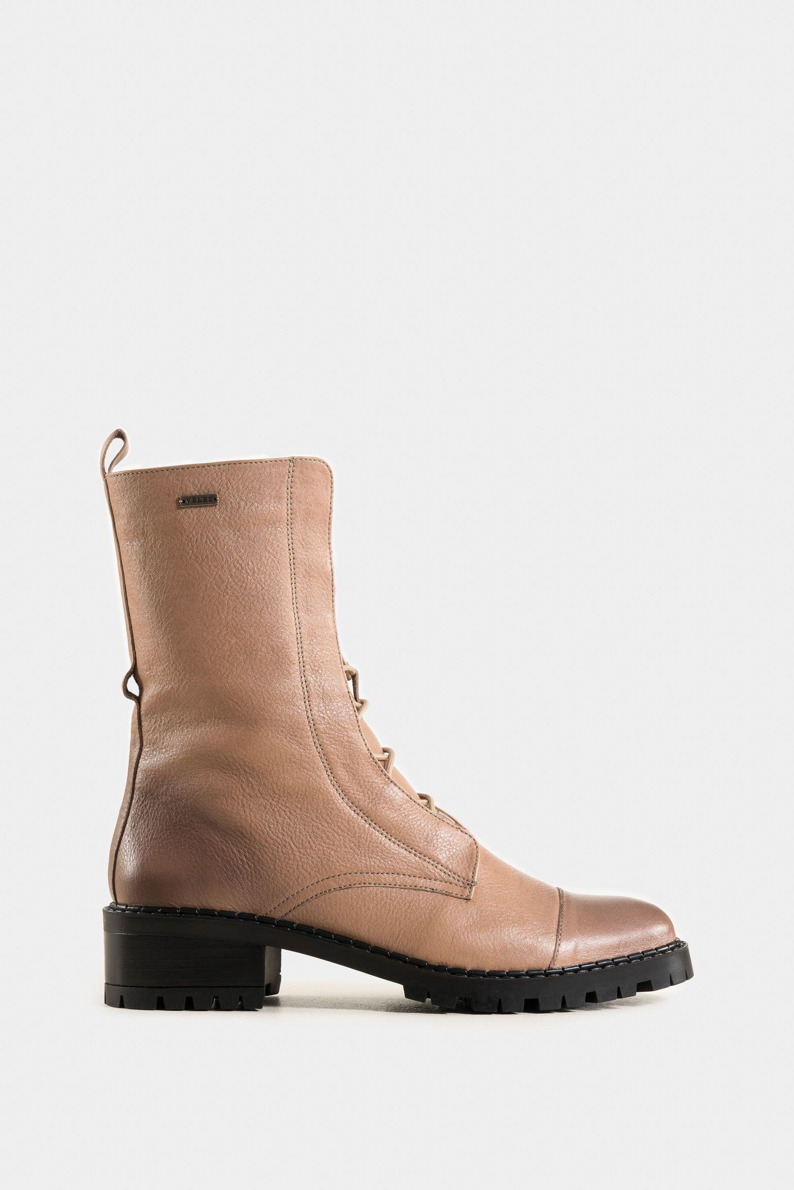 Vélez Botines Militar Cuero Suave Mujer Beige-0