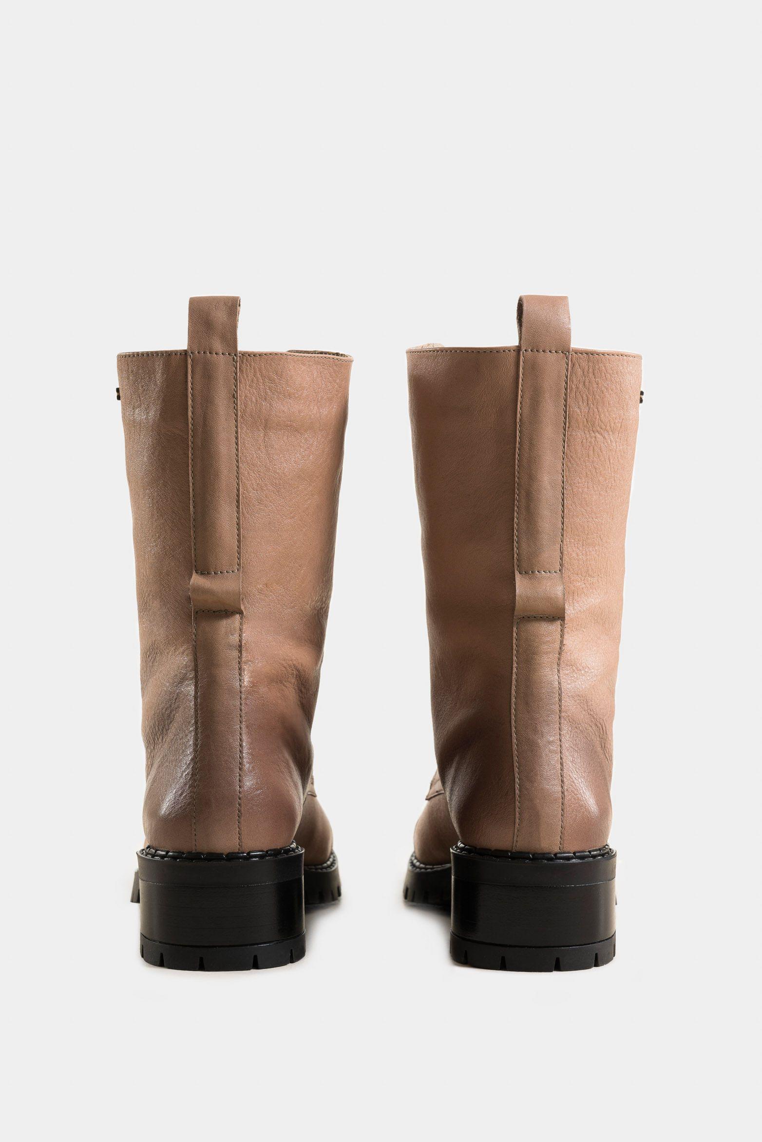 Vélez Botines Militar Cuero Suave Mujer Beige-2