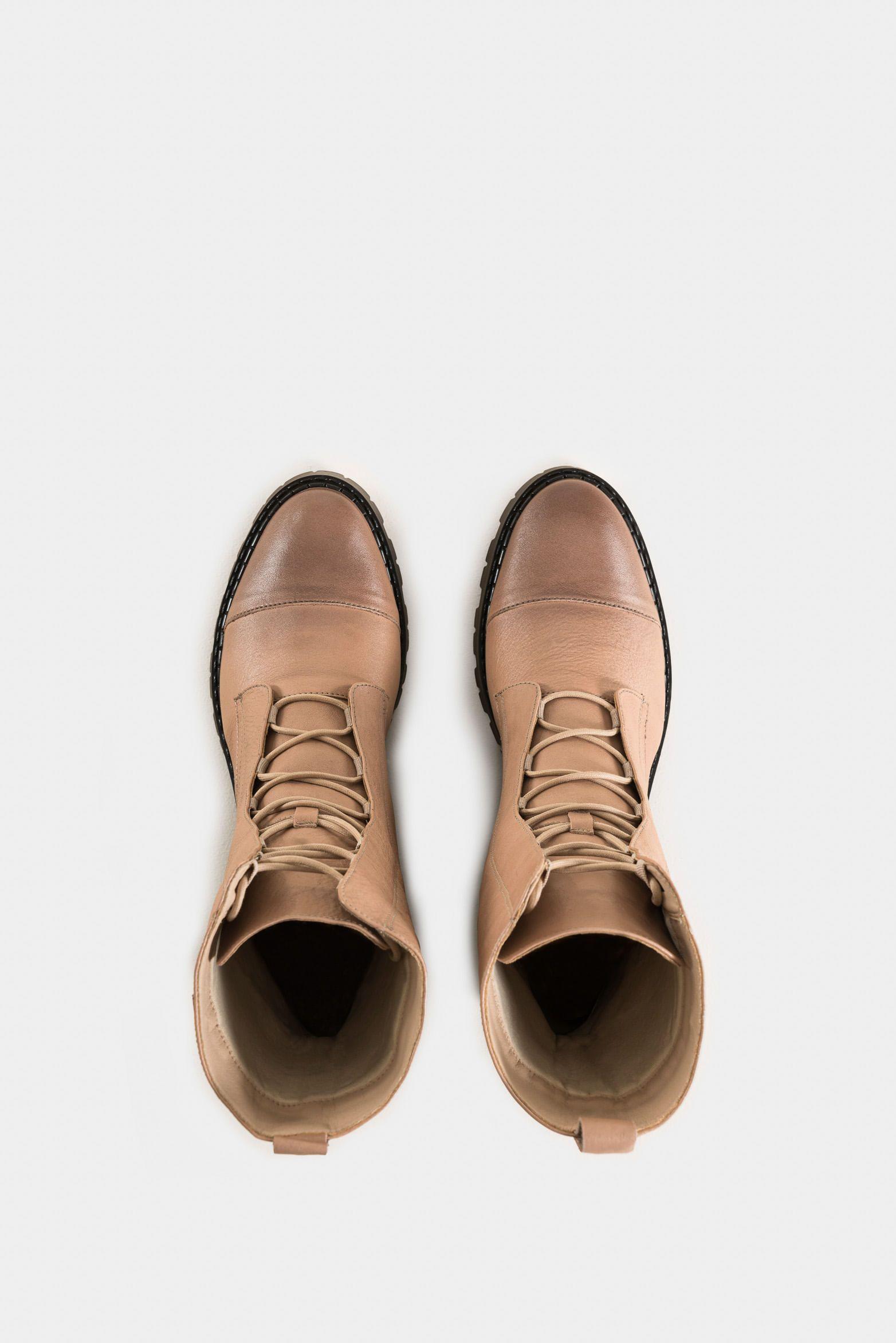 Vélez Botines Militar Cuero Suave Mujer Beige-3