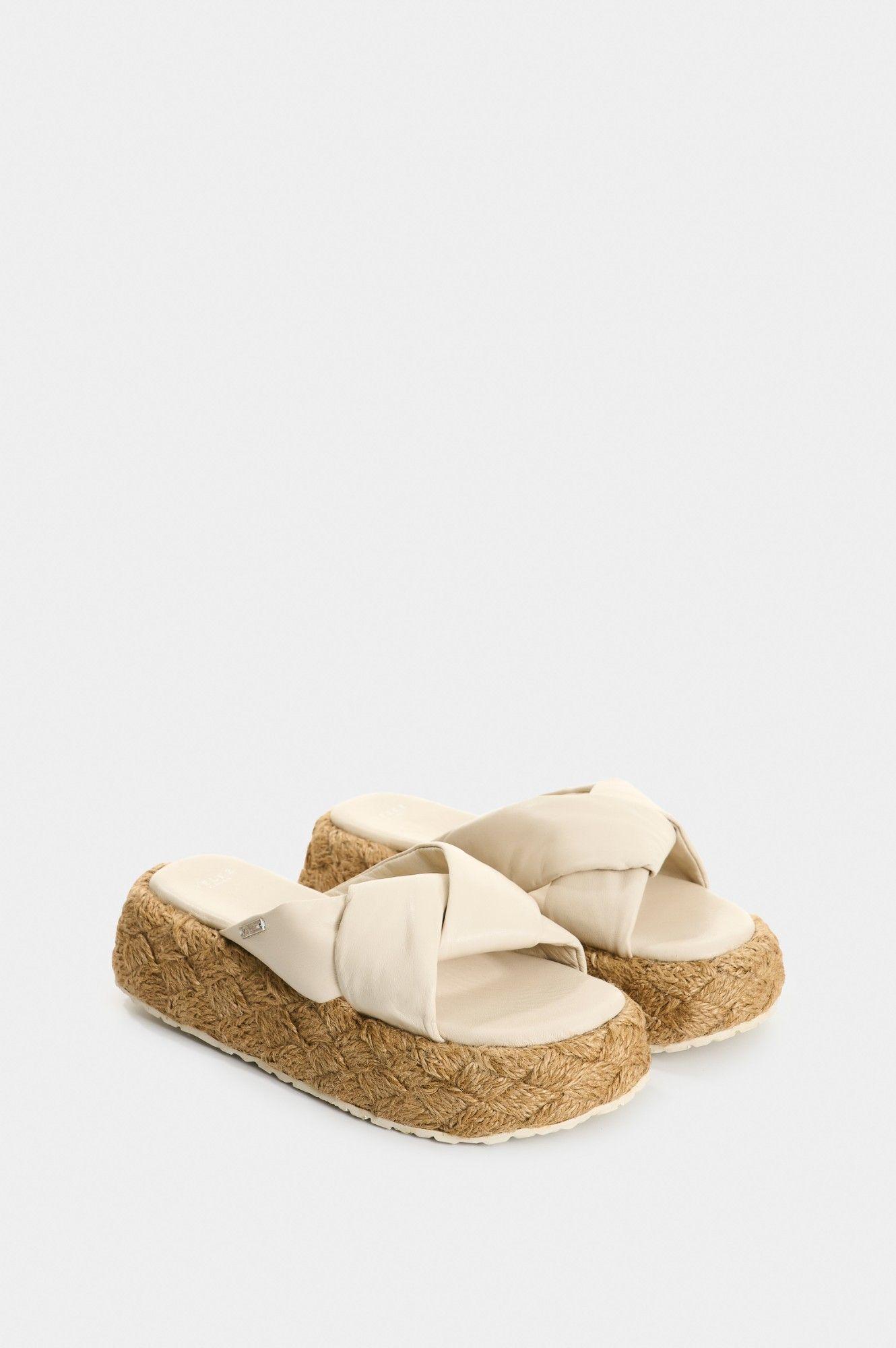 Vélez Sandalia Plataforma Cuero Y Yute Mujer Ivory Blanco-1