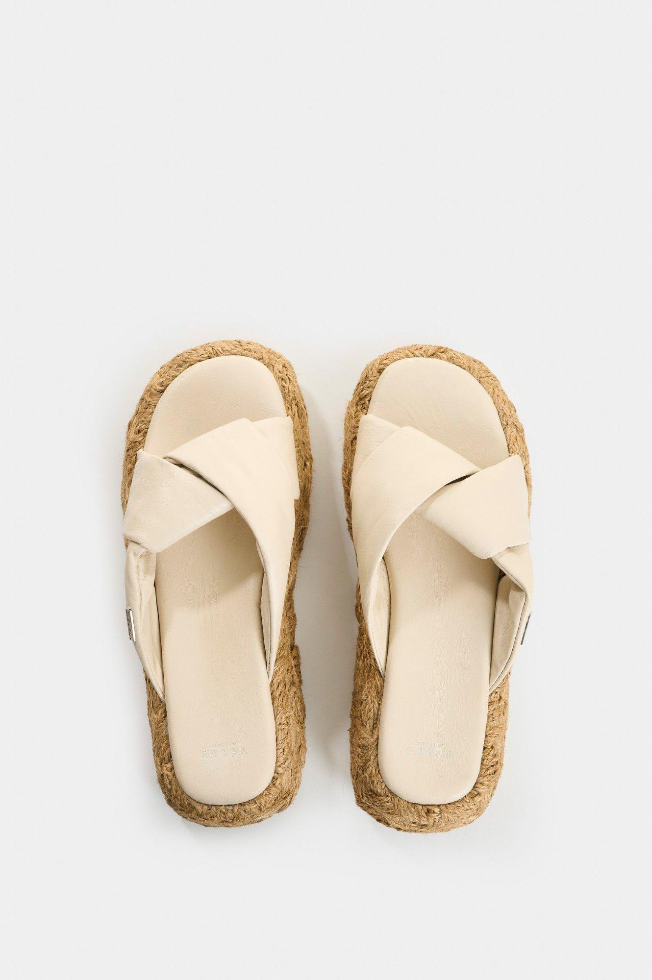 Vélez Sandalia Plataforma Cuero Y Yute Mujer Ivory Blanco-3