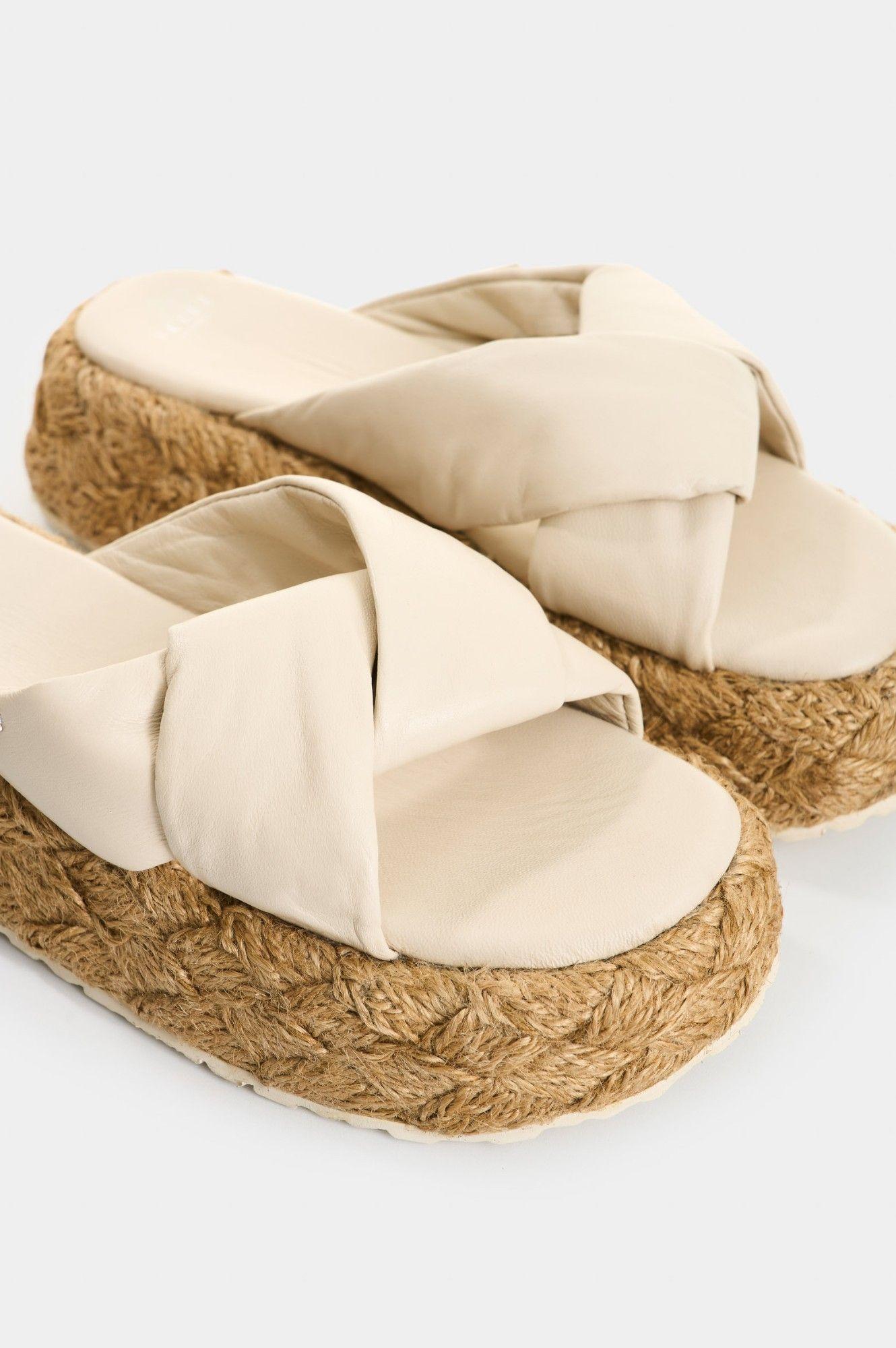Vélez Sandalia Plataforma Cuero Y Yute Mujer Ivory Blanco-4