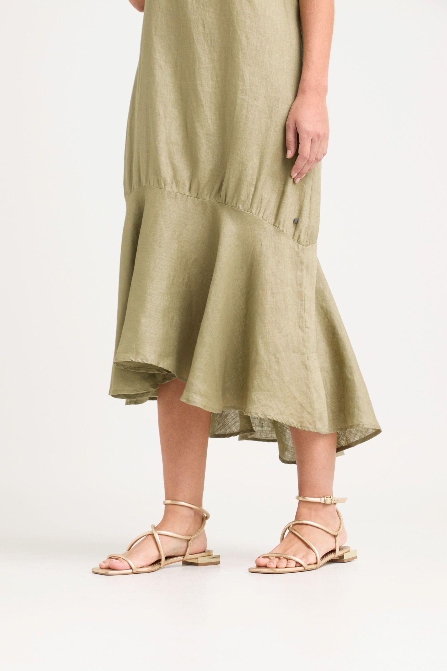 Vélez Vestido Midi Aurora Lino Mujer Verde Oliva-3