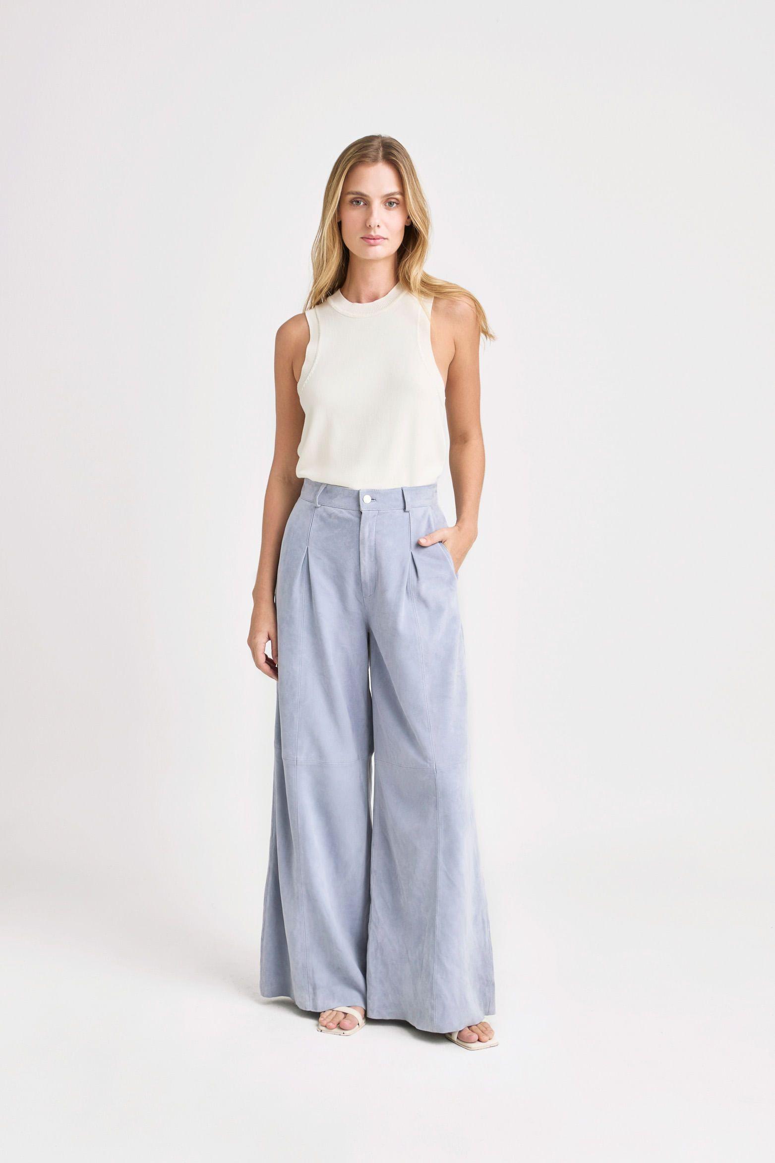 Vélez Pantalón Wide Leg San Jacinto Cuero Mujer Azul Claro-0
