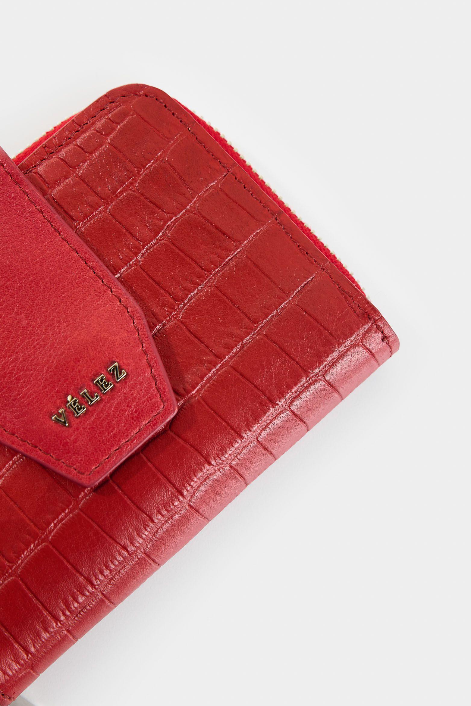 Vélez Billetera Hiedra De Cuero Para Mujer Grabado Rojo-3