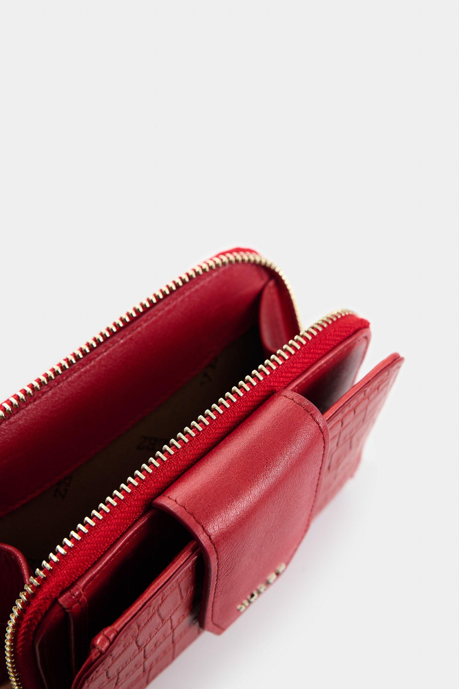 Vélez Billetera Hiedra De Cuero Para Mujer Grabado Rojo-4