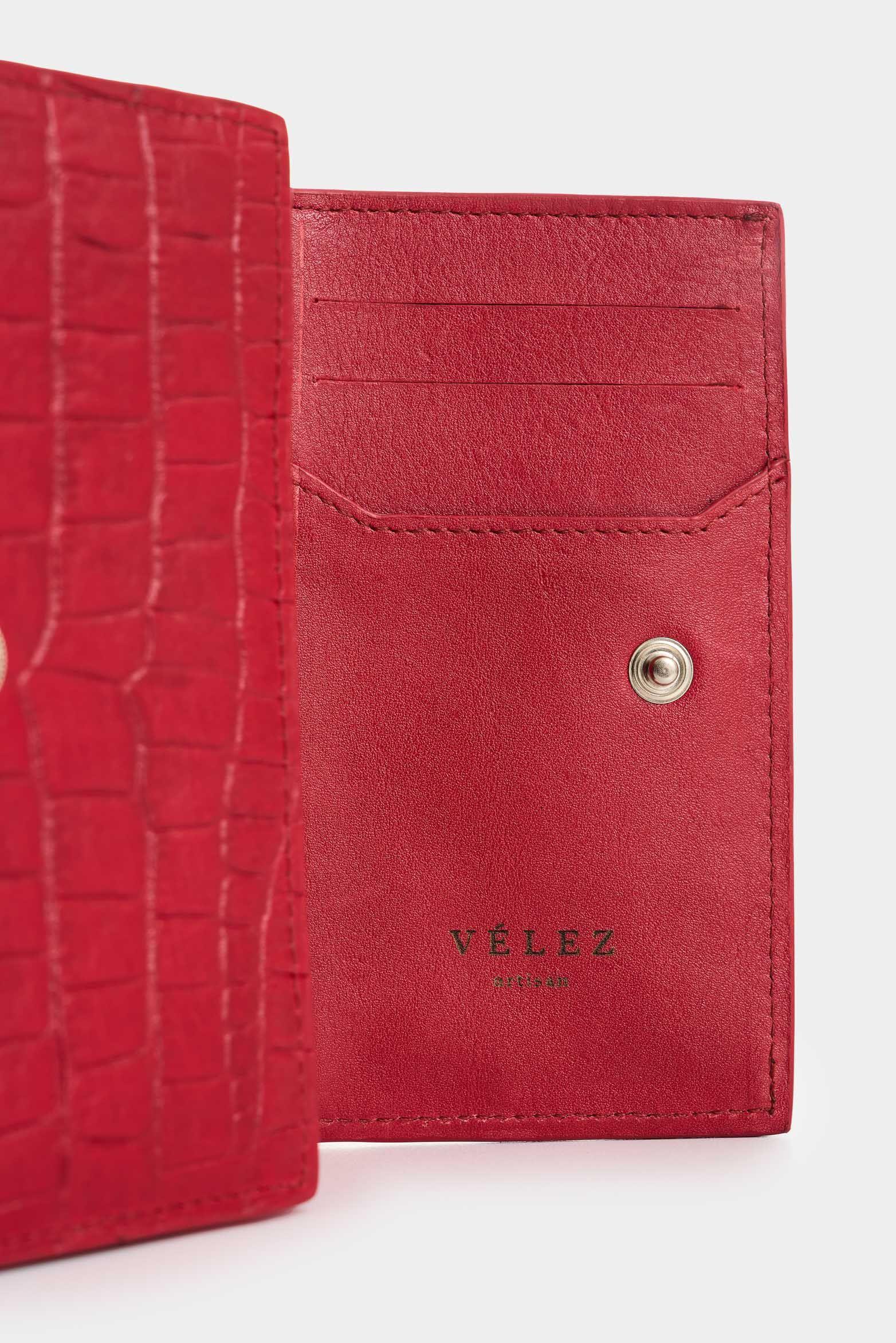 Vélez Billetera De Cuero Grabado Para Mujer Tessa Rojo-3
