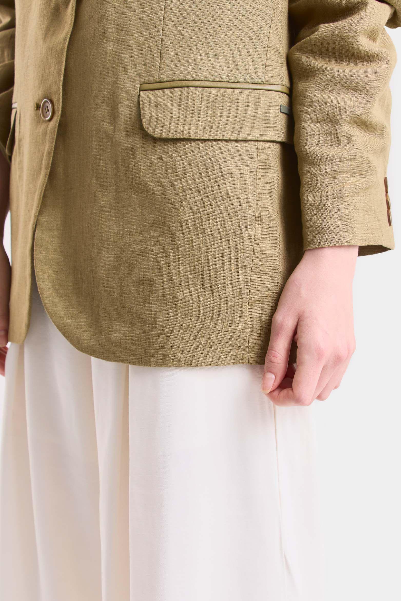 Vélez Blazer Aurora En Lino  Mujer Fit Holgado Verde Oliva-3