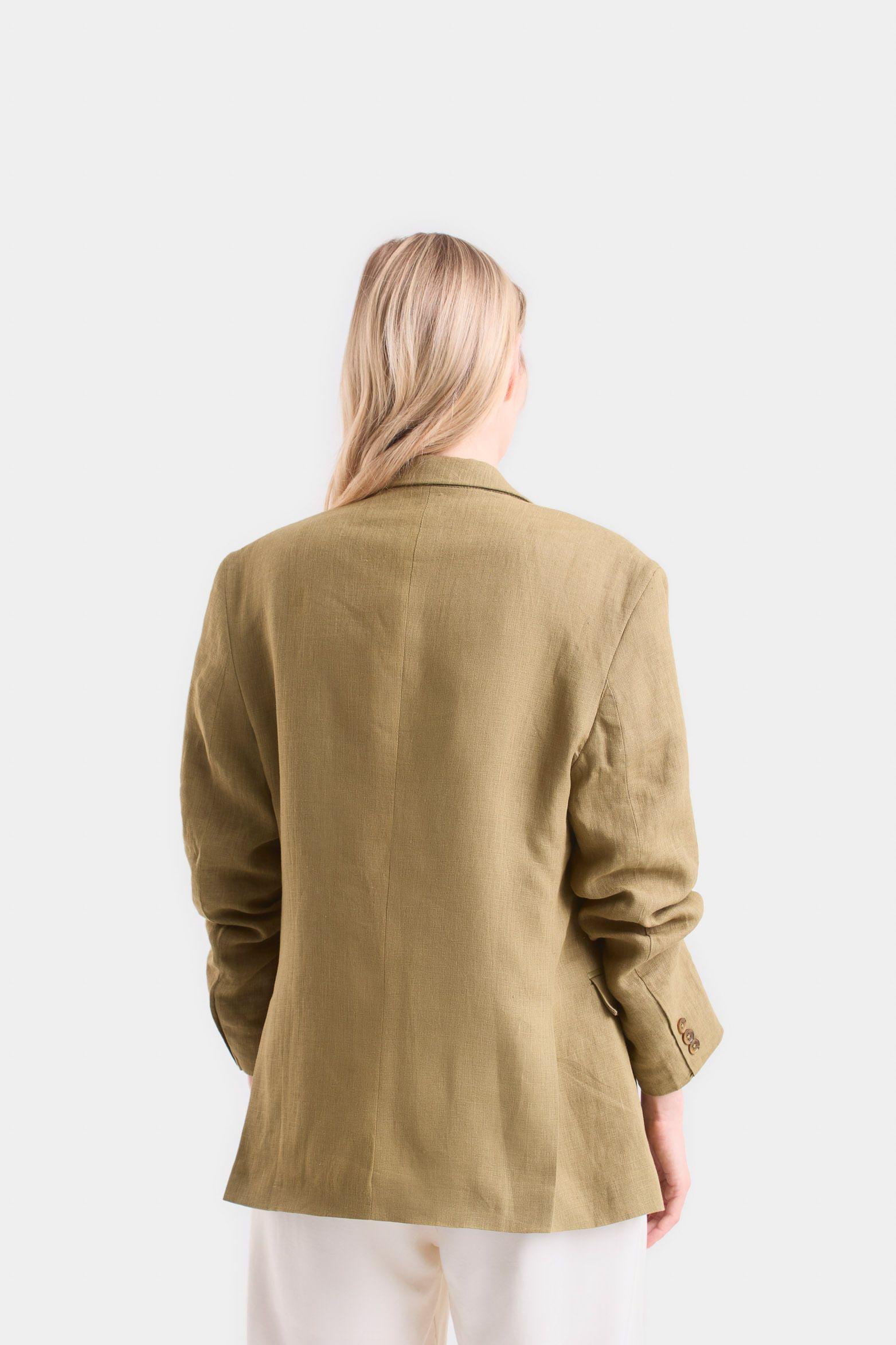 Vélez Blazer Aurora En Lino  Mujer Fit Holgado Verde Oliva-4