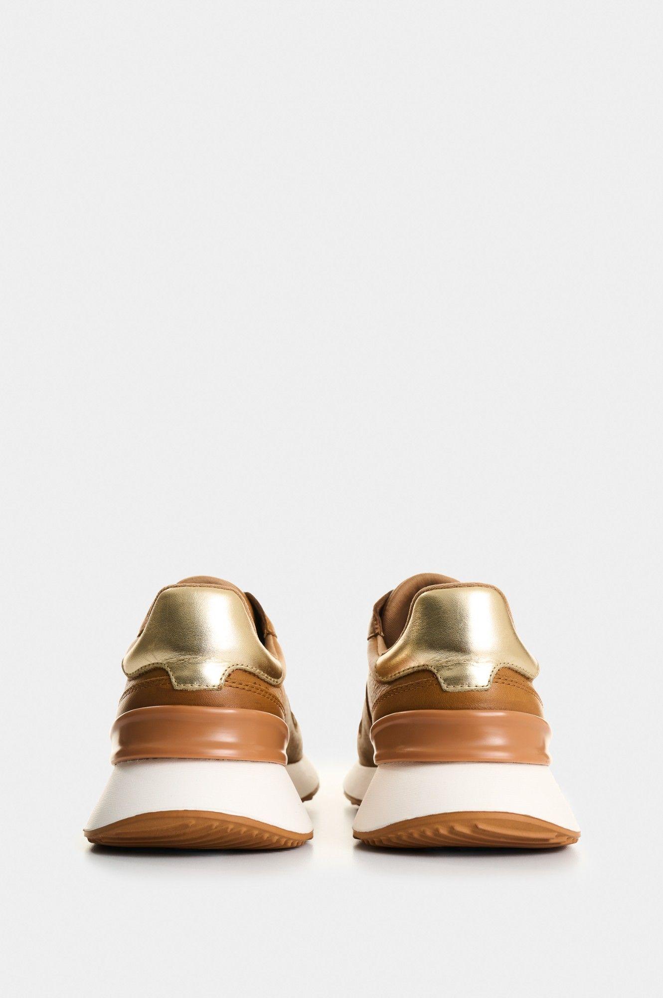 Vélez Zapatilla Tenis Cuero Y Folia Mujer Cooper Miel-2