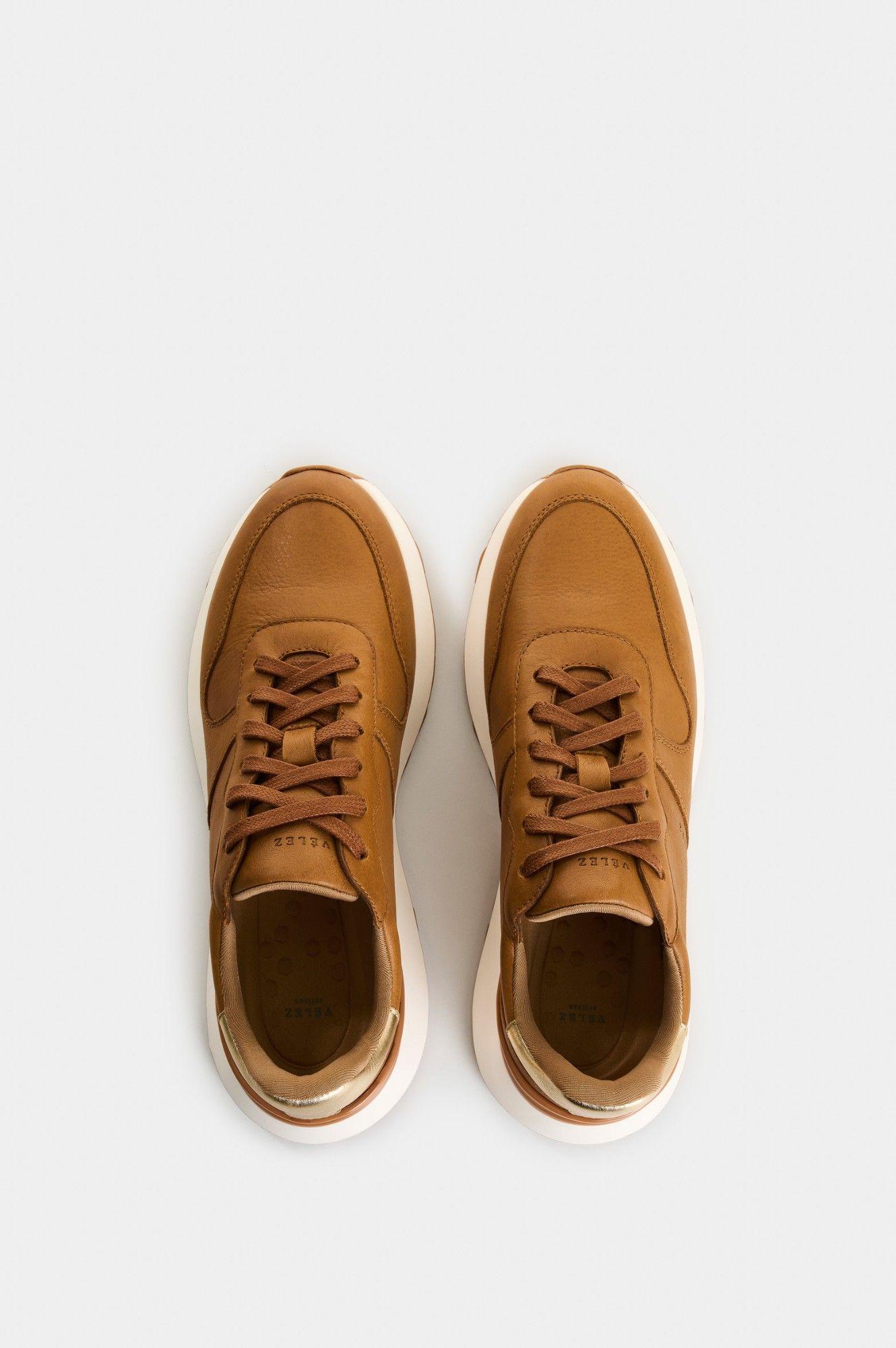 Vélez Zapatilla Tenis Cuero Y Folia Mujer Cooper Miel-3