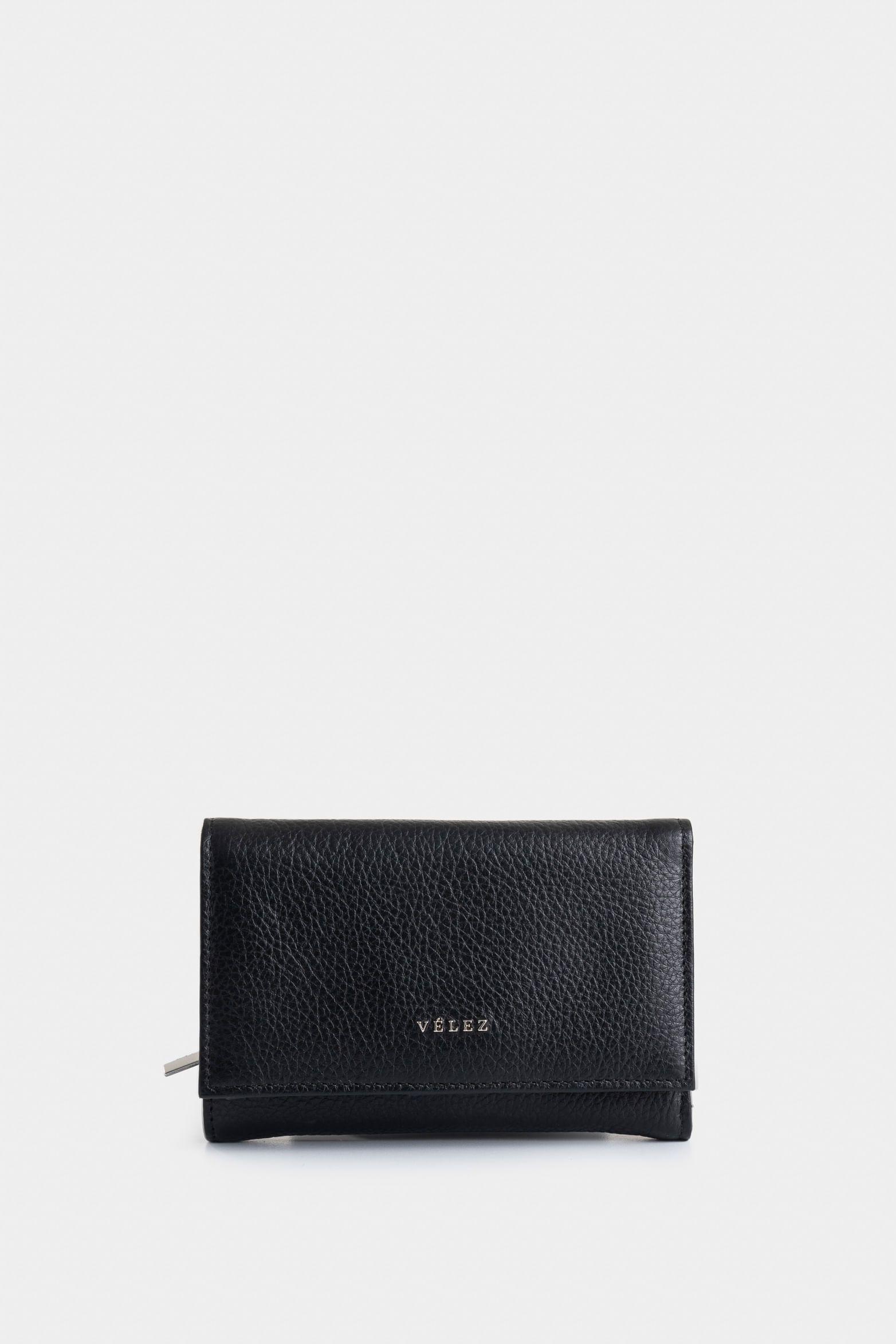 Billetera Real de cuero para mujer con monedero Negro-0