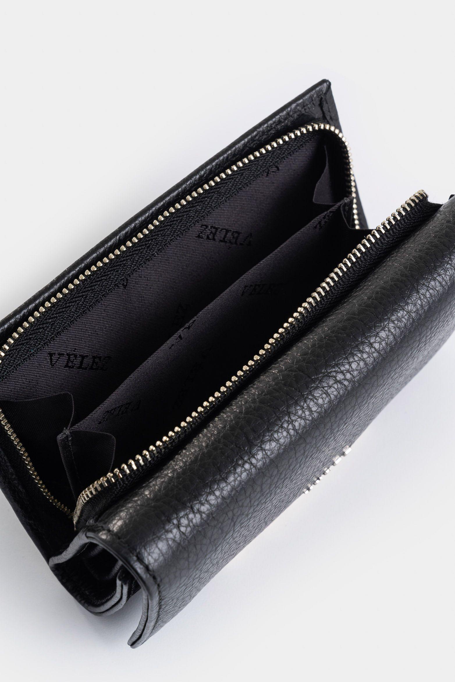 Billetera Real de cuero para mujer con monedero Negro-4