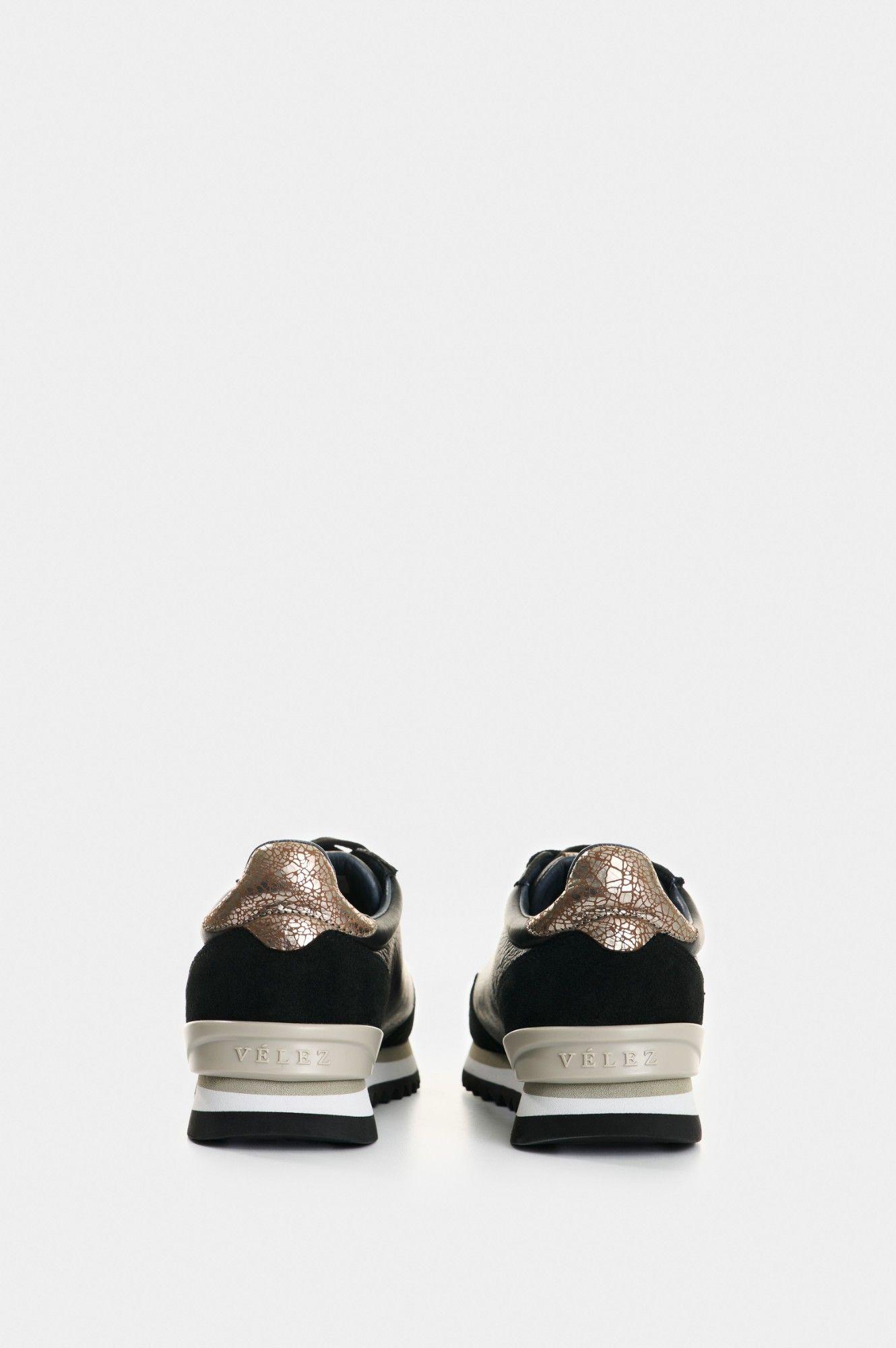 Vélez Zapatilla Tenis Cuero Y Folia Mujer Gem Negro-2