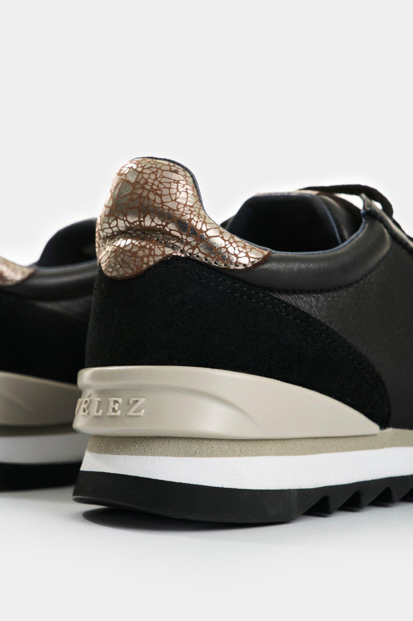 Vélez Zapatilla Tenis Cuero Y Folia Mujer Gem Negro-4